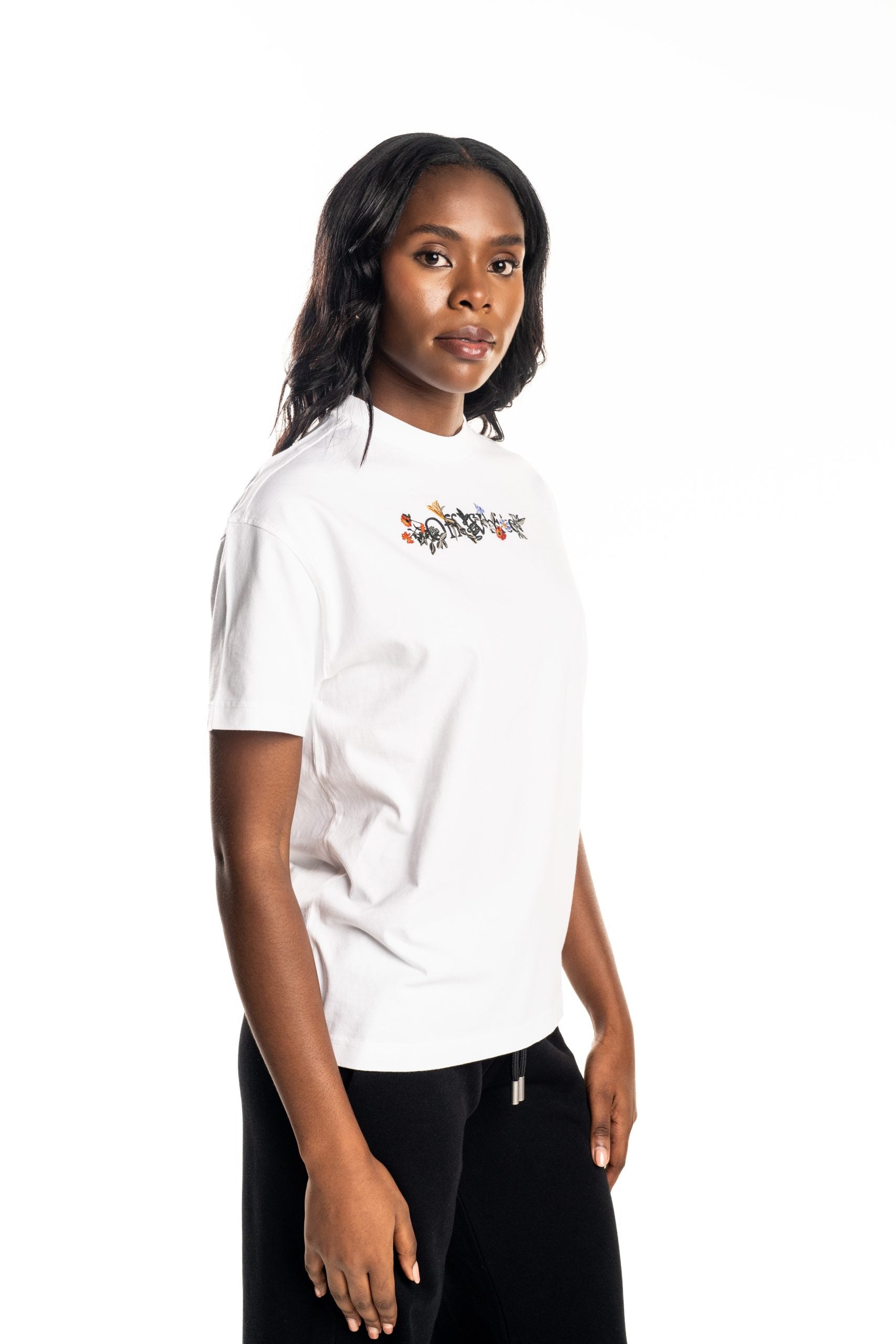 Off White Ladies Bookish Flowers Regular Tee White/Black | 2AA089F25JER002-W102-0110