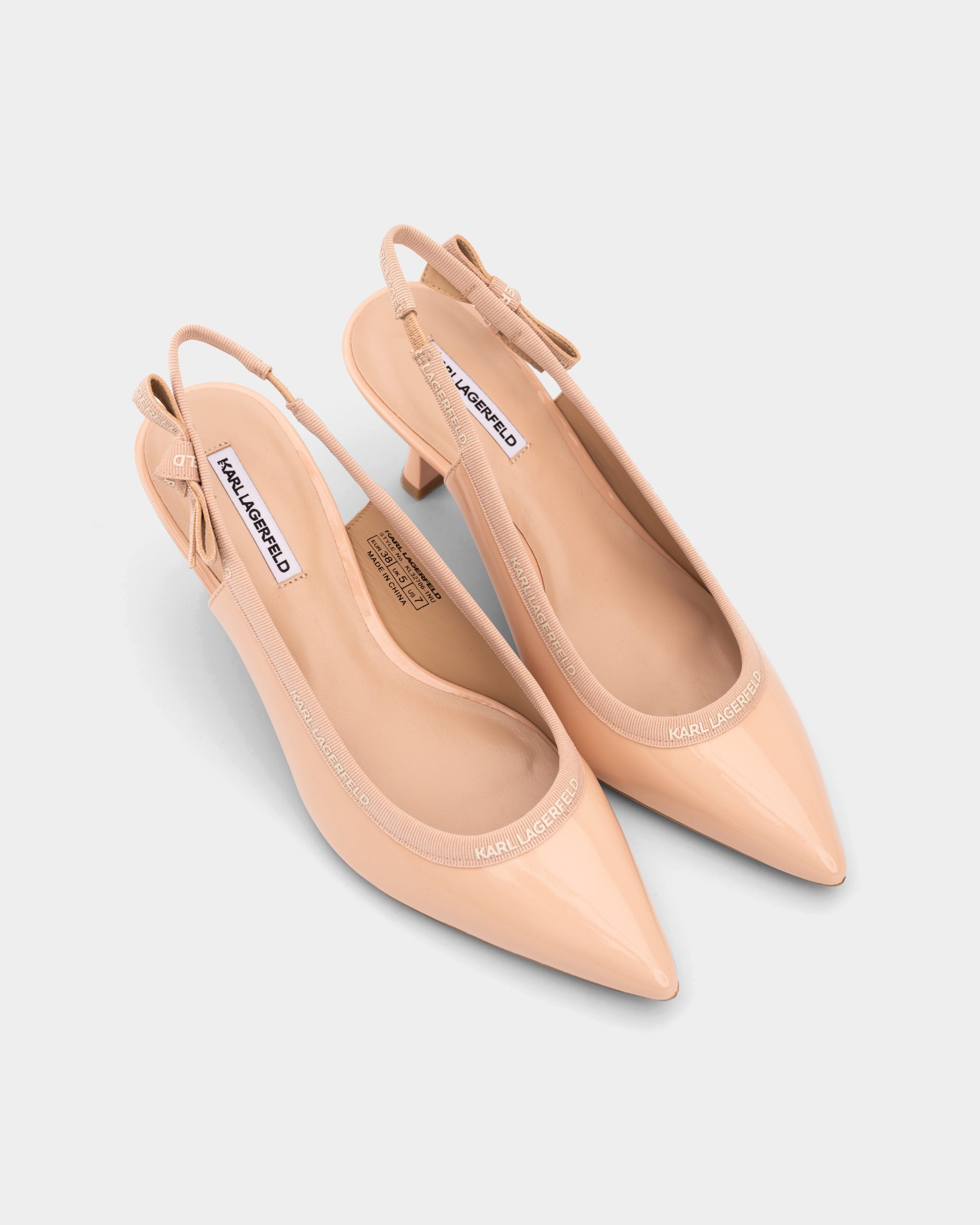 Karl Lagerfeld Ladies Sienna Ribbon Sling Nude Patent Lthr Karl Lagerfeld Ladies Sienna Ribbon Sling Nude Patent Lthr