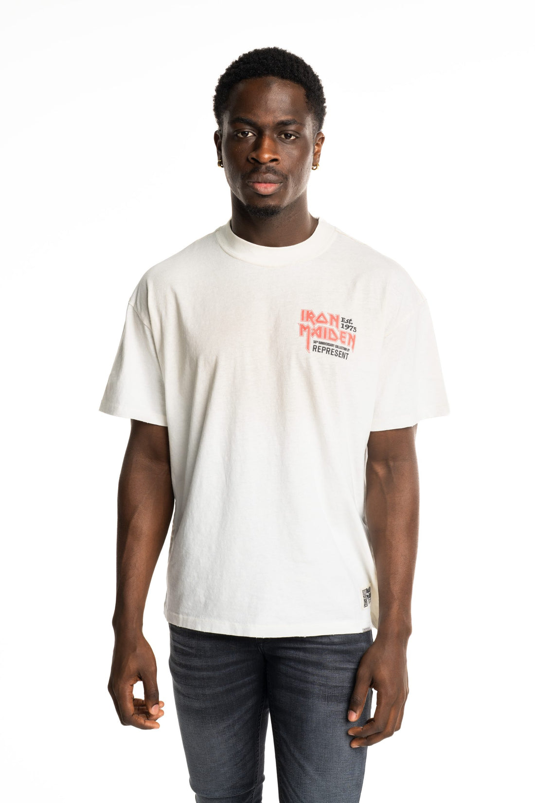 Represent Men's Iron Maiden x Anniversary T Shirt MLM100579-26 Washed Ecru