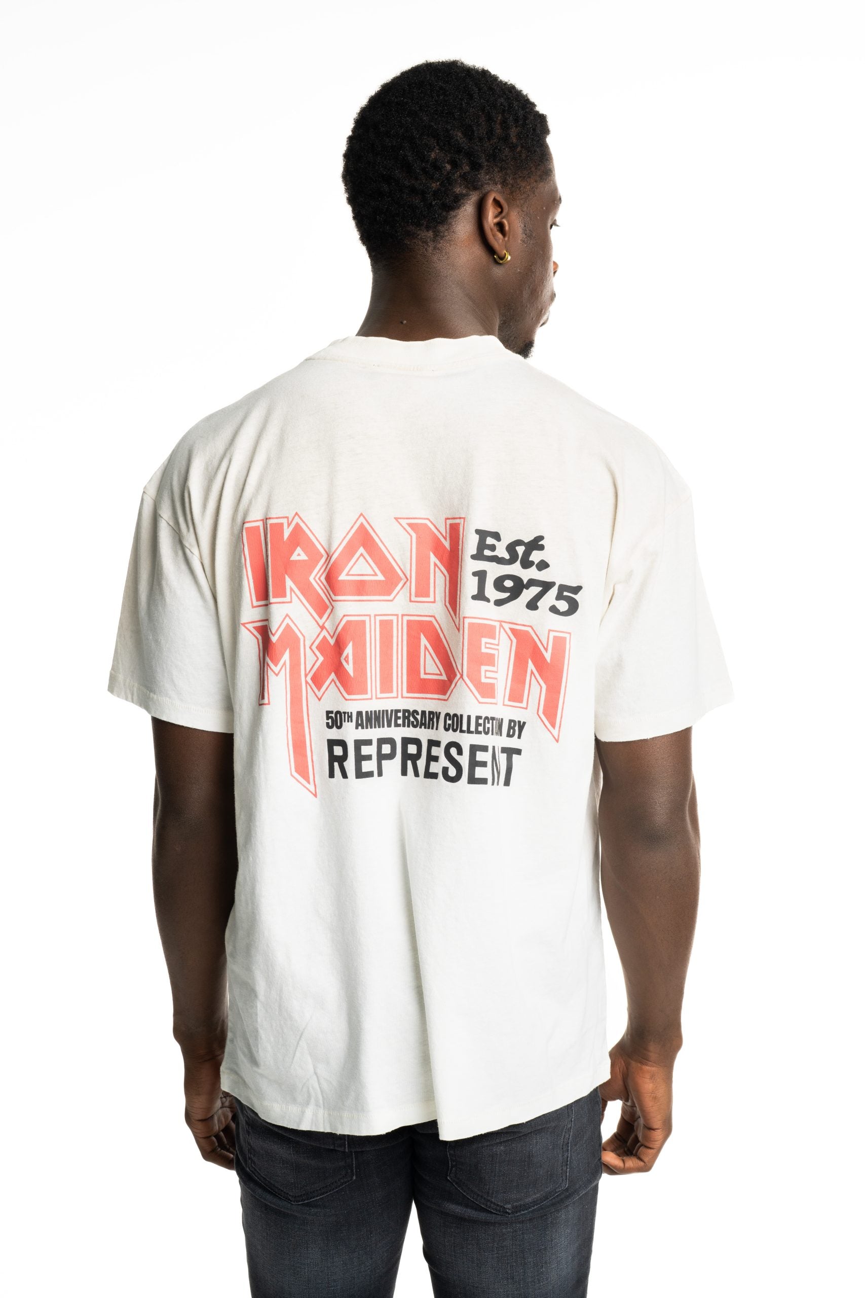 Represent Men's Iron Maiden x Anniversary T Shirt MLM100579-26 Washed Ecru