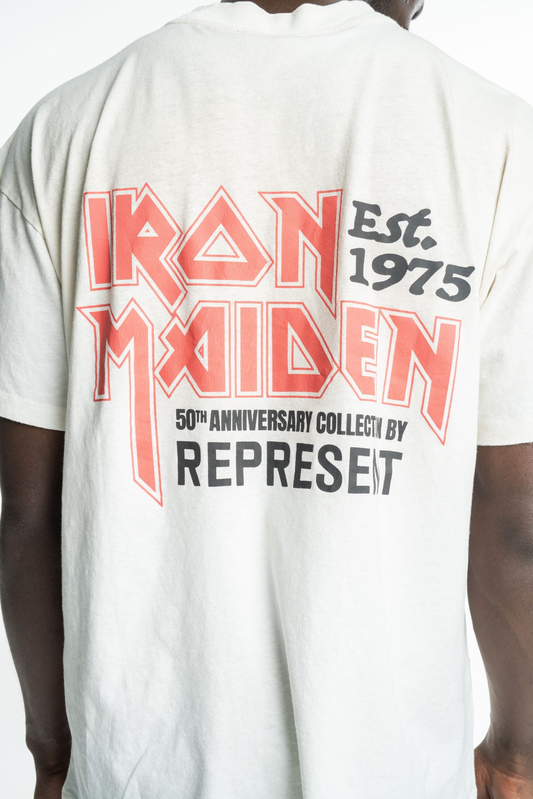 Represent Men's Iron Maiden x Anniversary T Shirt MLM100579-26 Washed Ecru