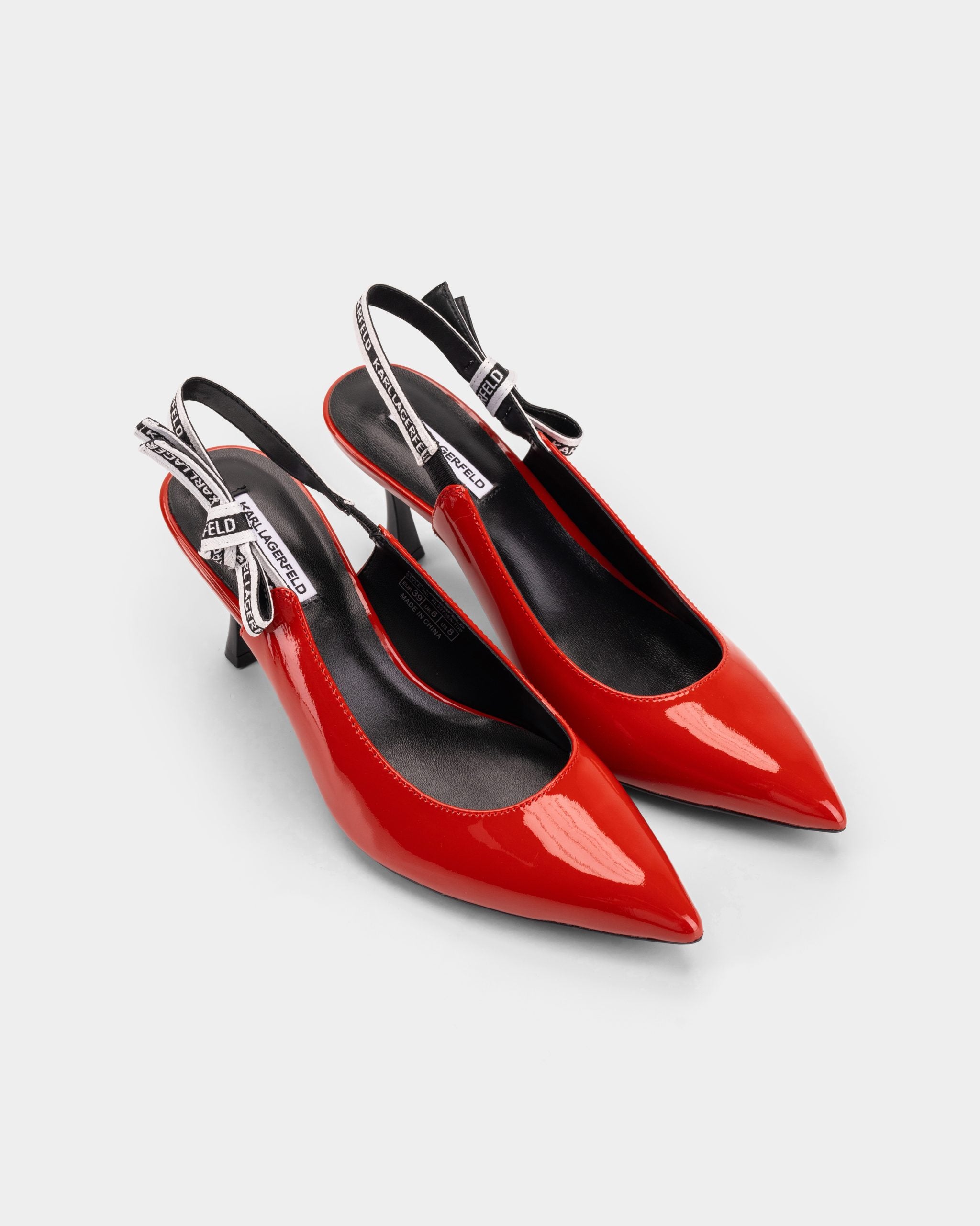 Karl Lagerfeld Ladies Sienna Ribbon Sling Back Brick Red Text Lthr