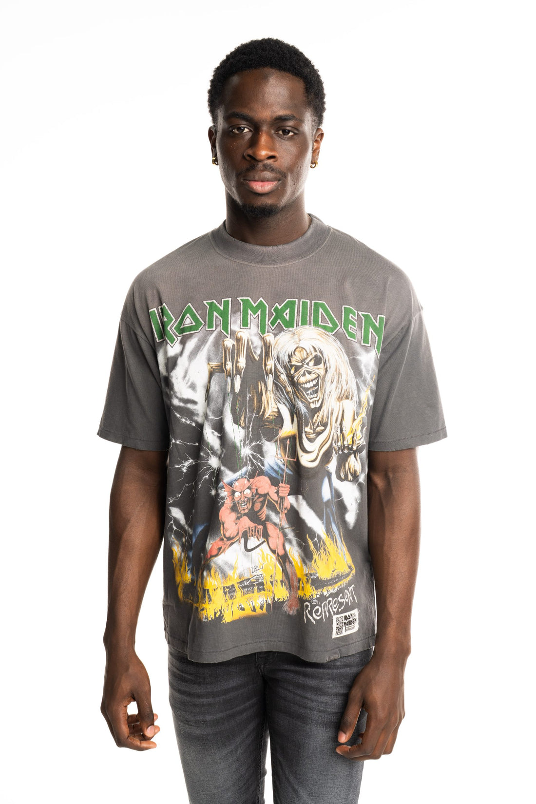 Represent Men's Iron Maiden x Number of Beast T Shirt MLM100583-46 Sunfade Grey