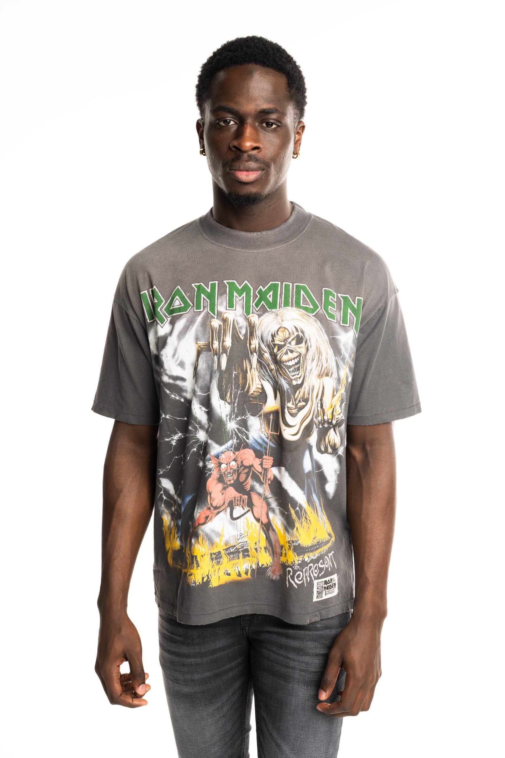 Represent Men's Iron Maiden x Number of Beast T Shirt MLM100583-46 Sunfade Grey