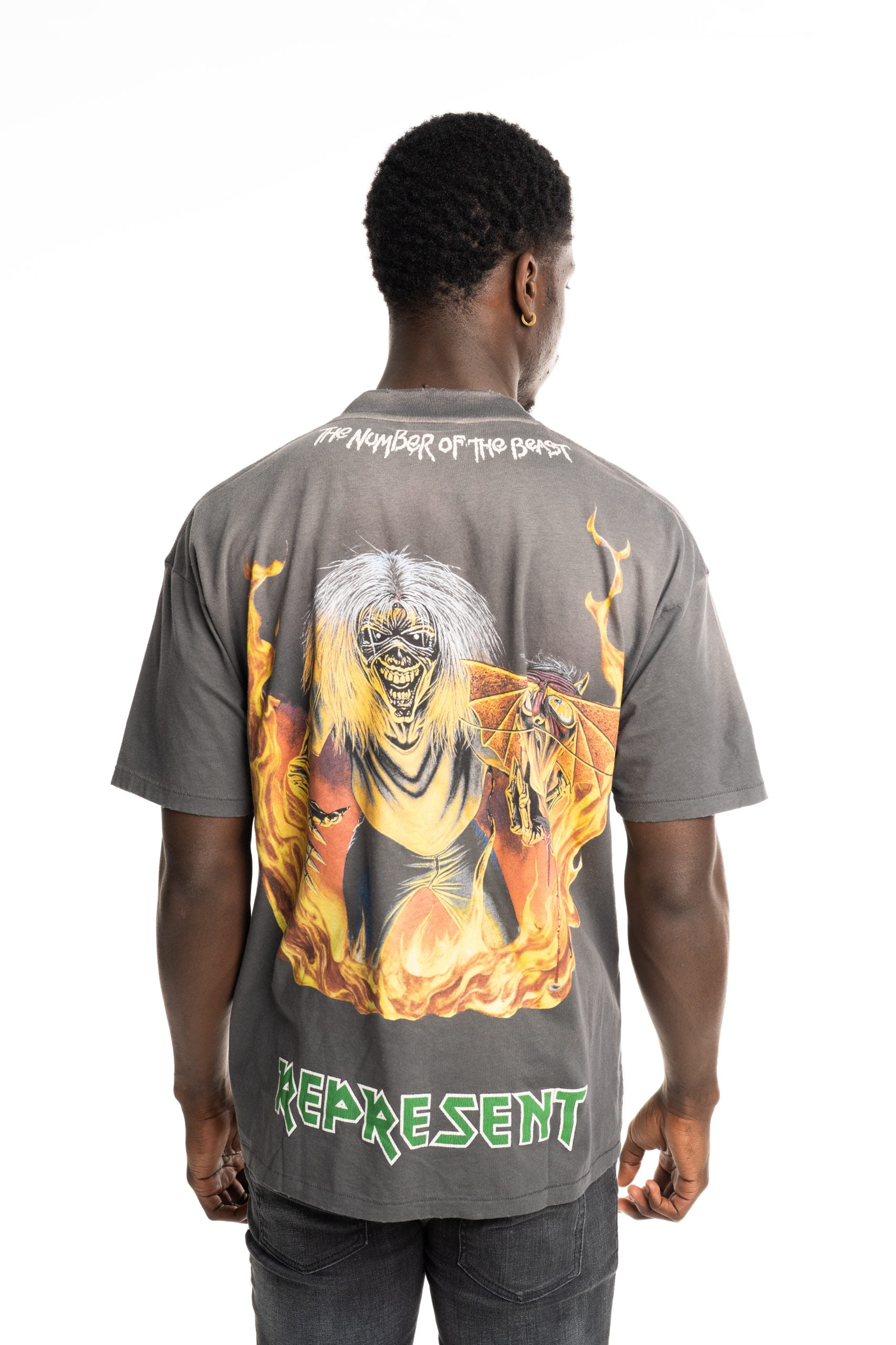 Represent Men's Iron Maiden x Number of Beast T Shirt MLM100583-46 Sunfade Grey