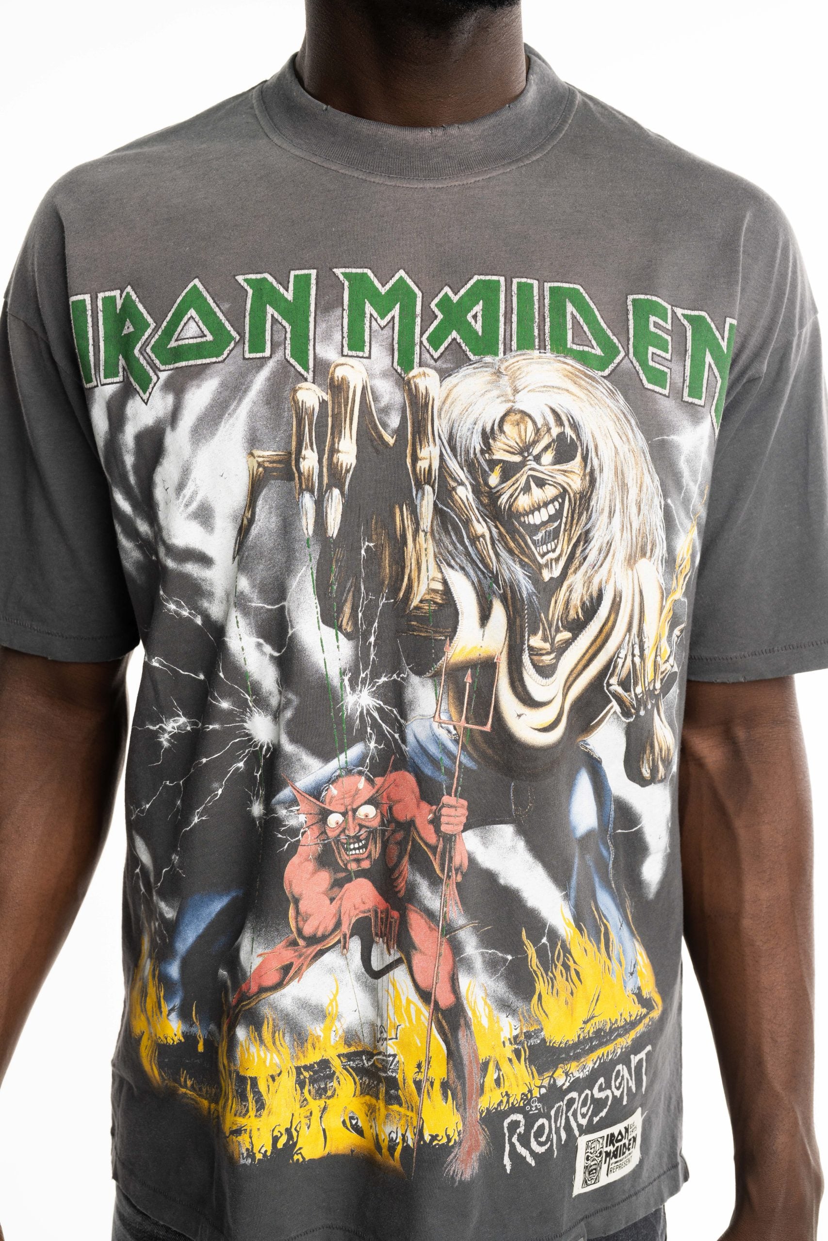 Represent Men's Iron Maiden x Number of Beast T Shirt MLM100583-46 Sunfade Grey