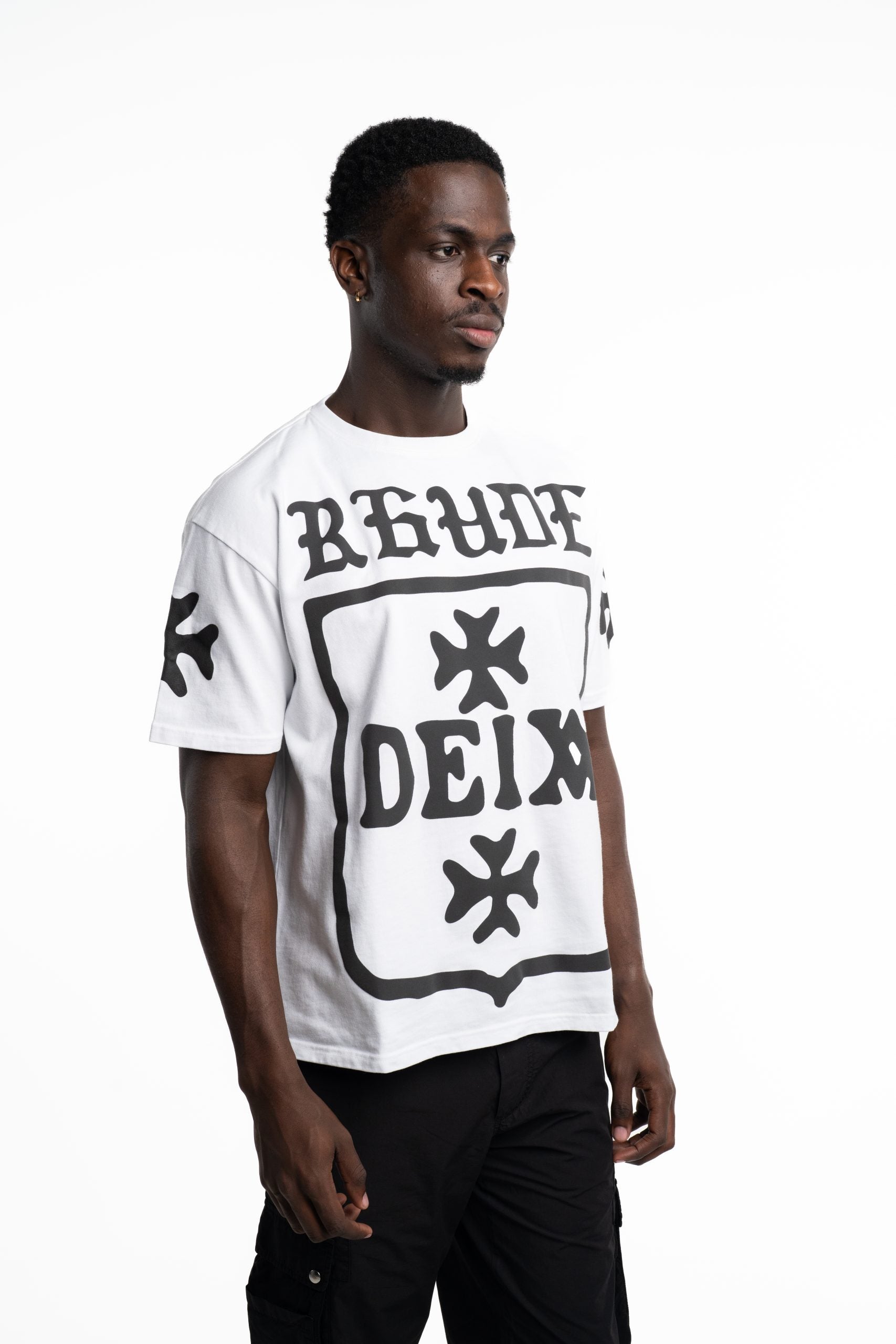 Rhude Men's Deix Shield Oversized Tee White | RHPF25TT08012-0053