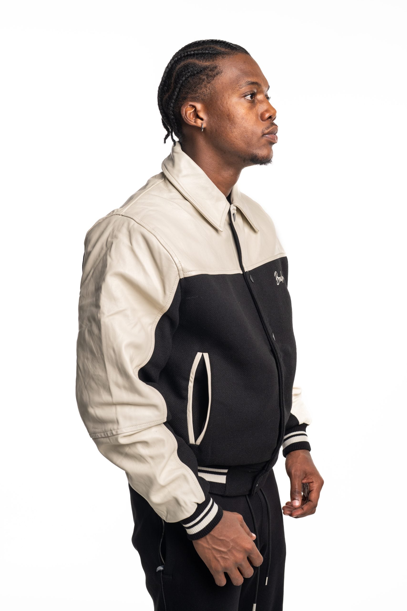 BALR Men's Phil Leather Bomber Jacket | B1381.1025-Egret/Jet Black