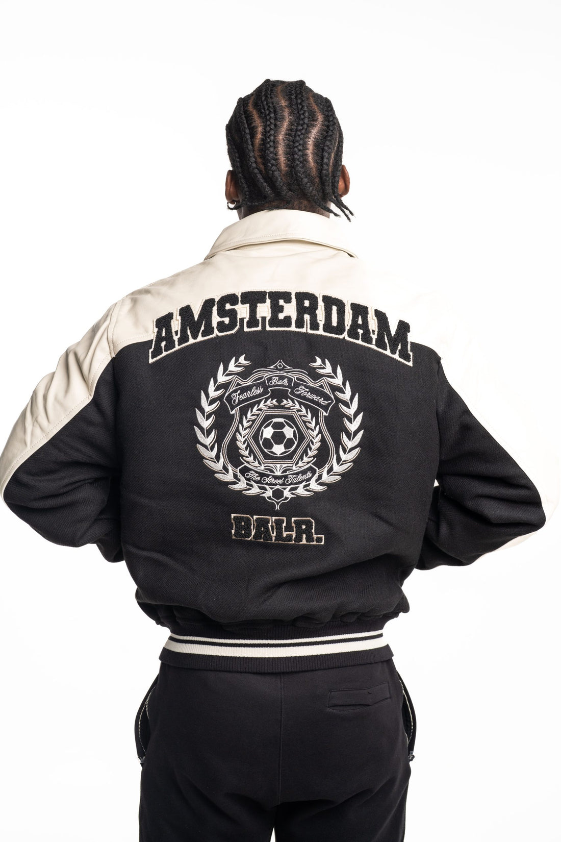 BALR Men's Phil Leather Bomber Jacket | B1381.1025-Egret/Jet Black