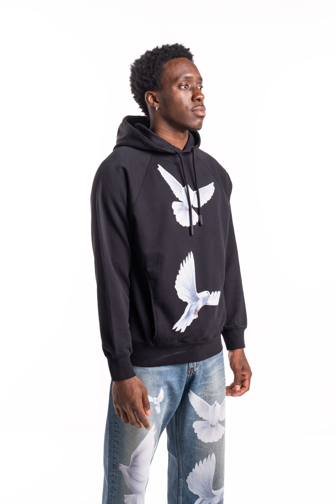 3 Paradis Men's Freedom Doves Hooded Sweater | SS2598HOOD Black