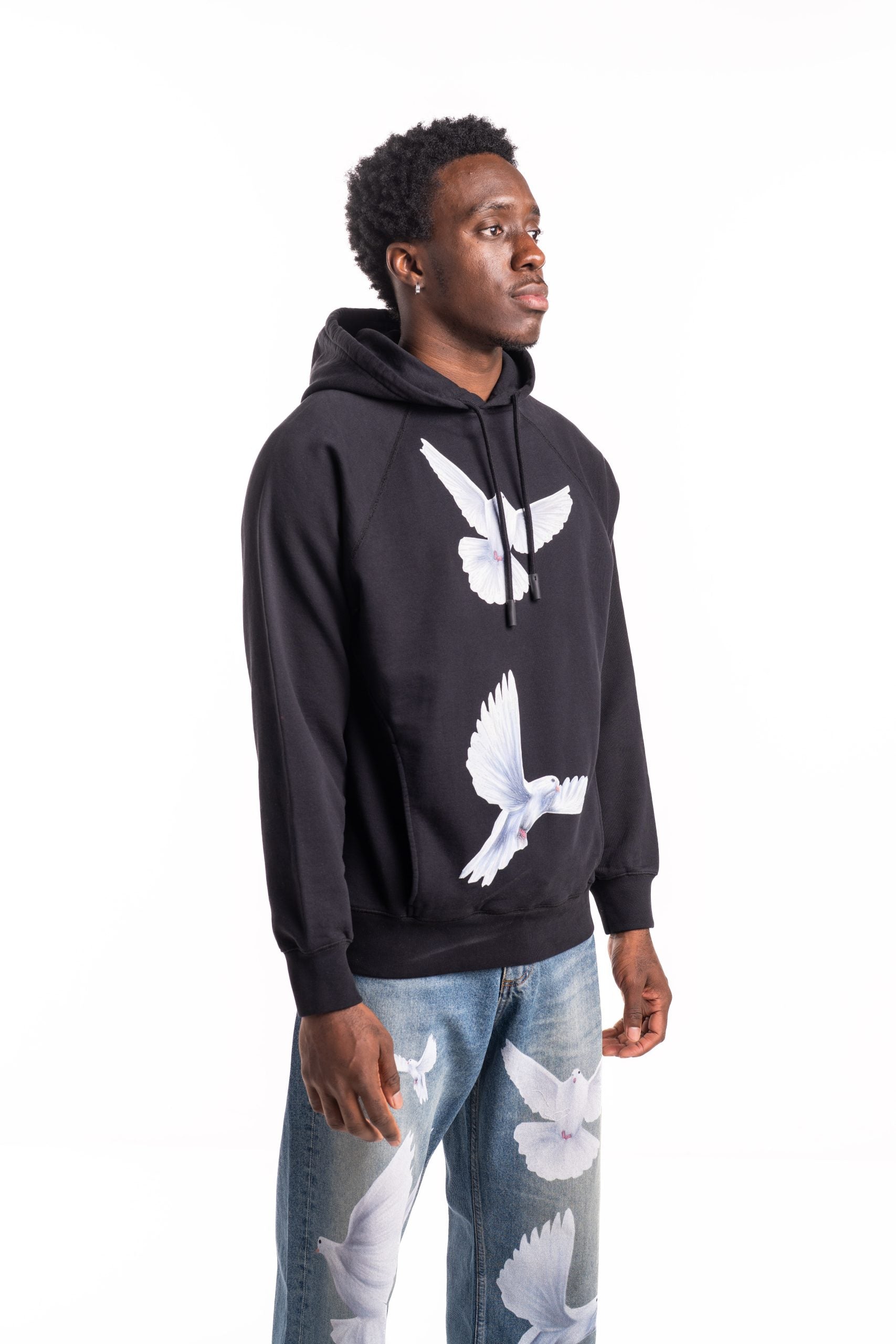 3 Paradis Men's Freedom Doves Hooded Sweater | SS2598HOOD Black