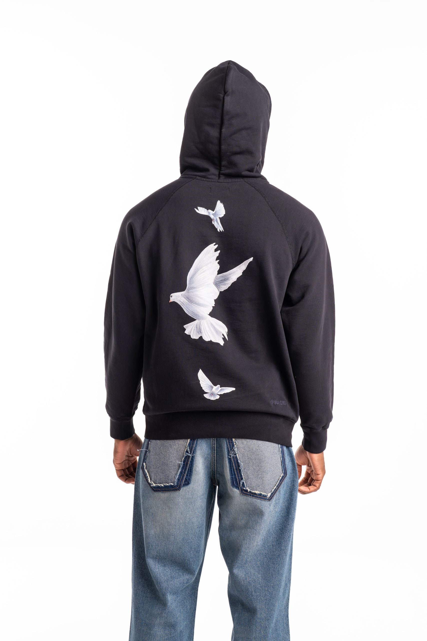3 Paradis Men's Freedom Doves Hooded Sweater | SS2598HOOD Black