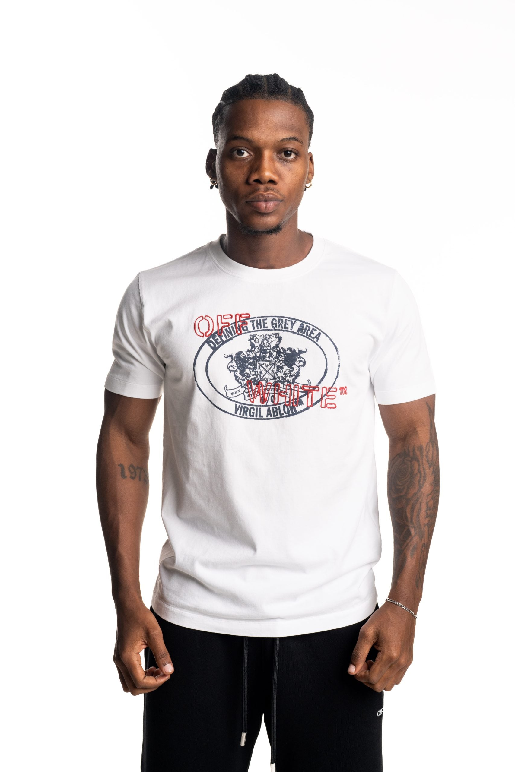 Off White Men's Stamp Arrow Slim SS Tee | A027F5J00E0183-White/Dark