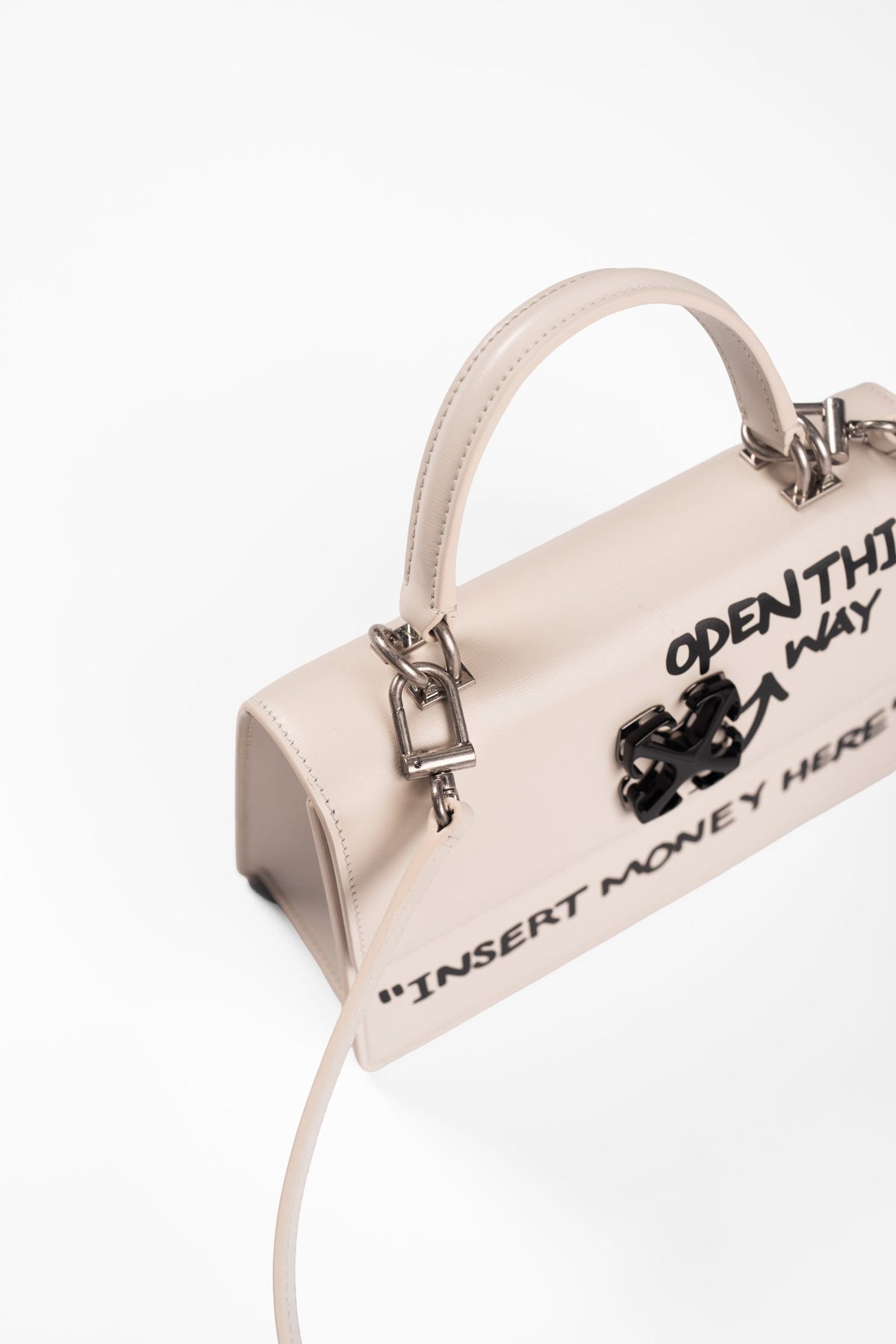 Off White Jitney 1.4 Top Handle Quote Dust/Black Bag | OWNP062C99-LEA004-0410
