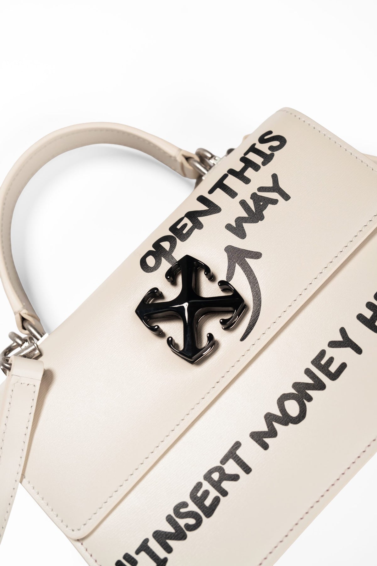 Off White Jitney 1.4 Top Handle Quote Dust/Black Bag | OWNP062C99-LEA004-0410