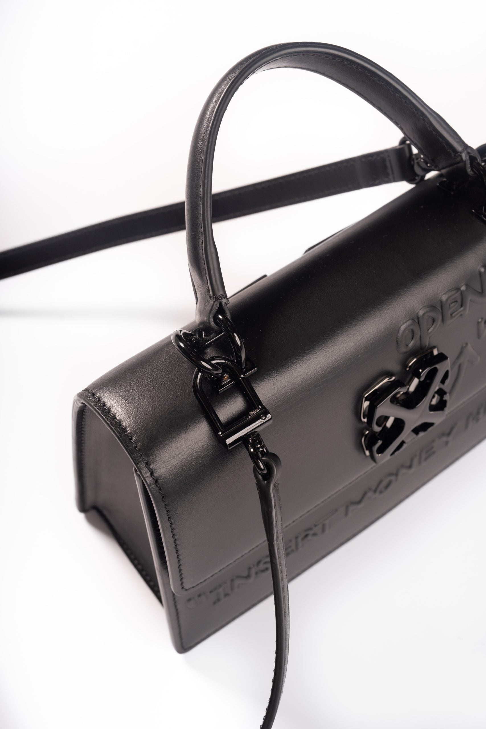 Off White Jitney 1.4 Top Handle Quote 3D Black/Black Bag | OWNP062C99-LEA003-1010