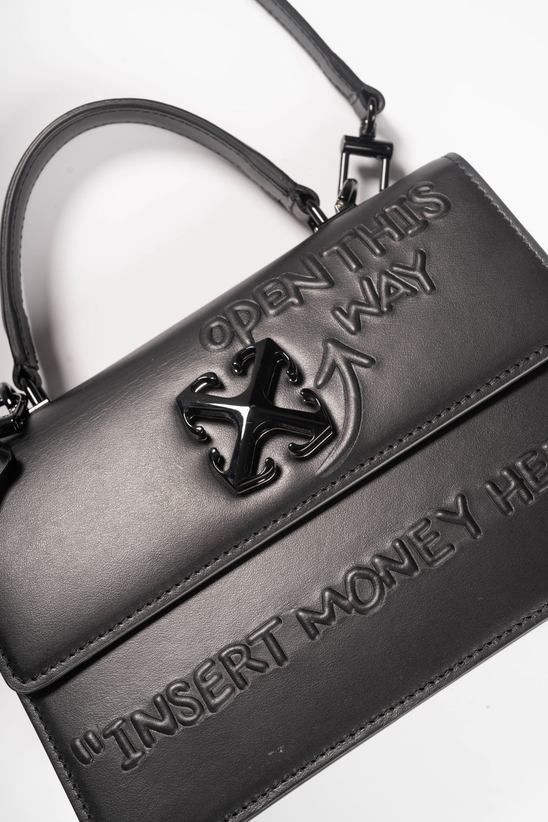 Off White Jitney 1.4 Top Handle Quote 3D Black/Black Bag | OWNP062C99-LEA003-1010