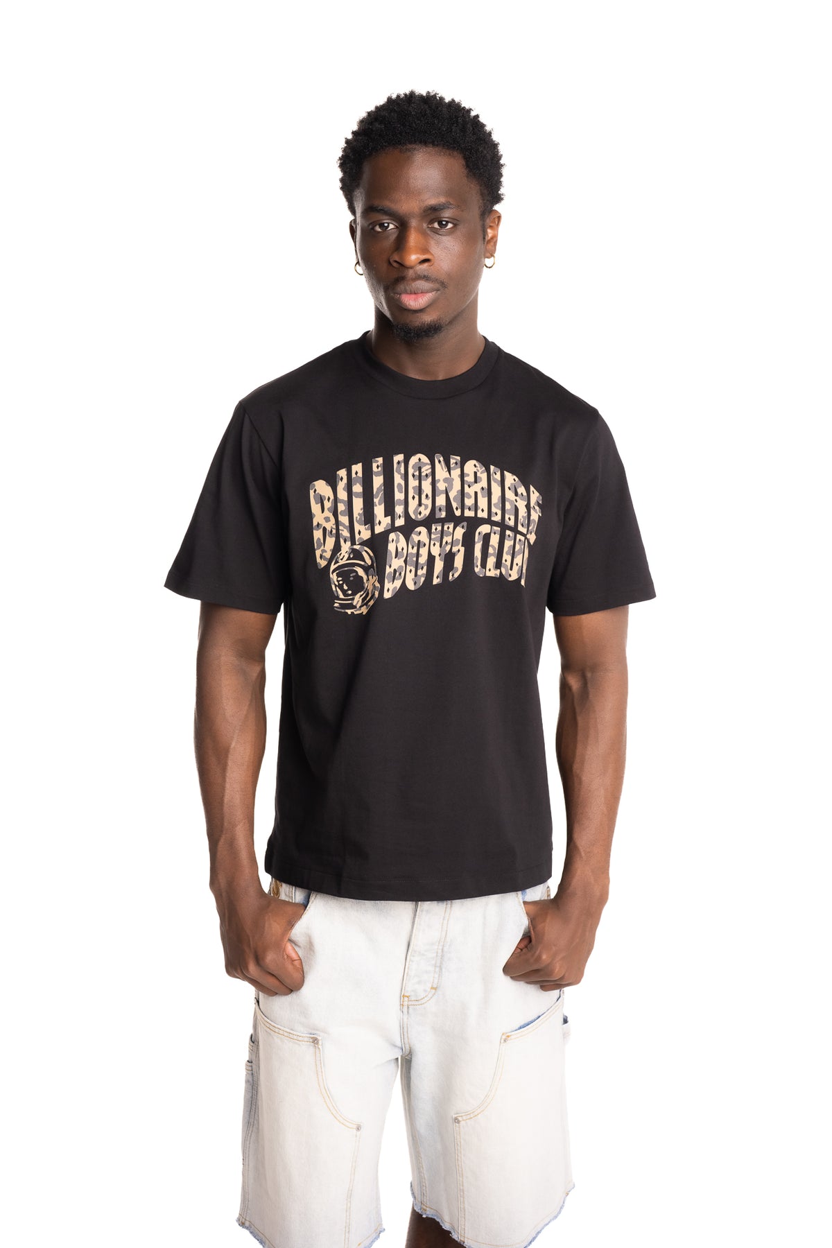 Billionaire Boys Club Men's Leopard Print Arch Logo T Shirt | BBTS2284-Black