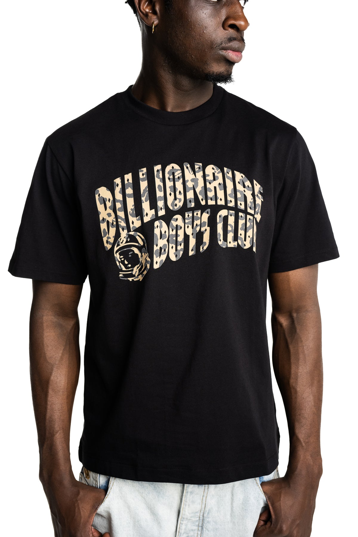 Billionaire Boys Club Men's Leopard Print Arch Logo T Shirt | BBTS2284-Black
