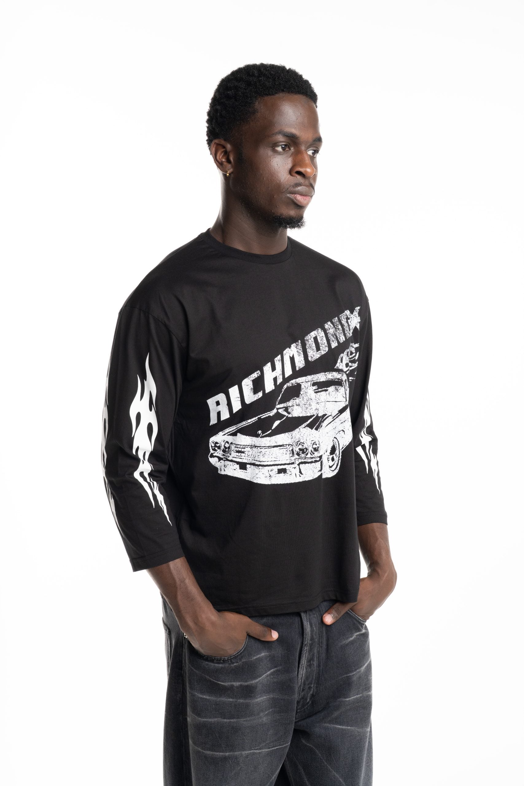 John Richmond Men's T Shirt Over Laupane | UMA25426TSFRT-Black