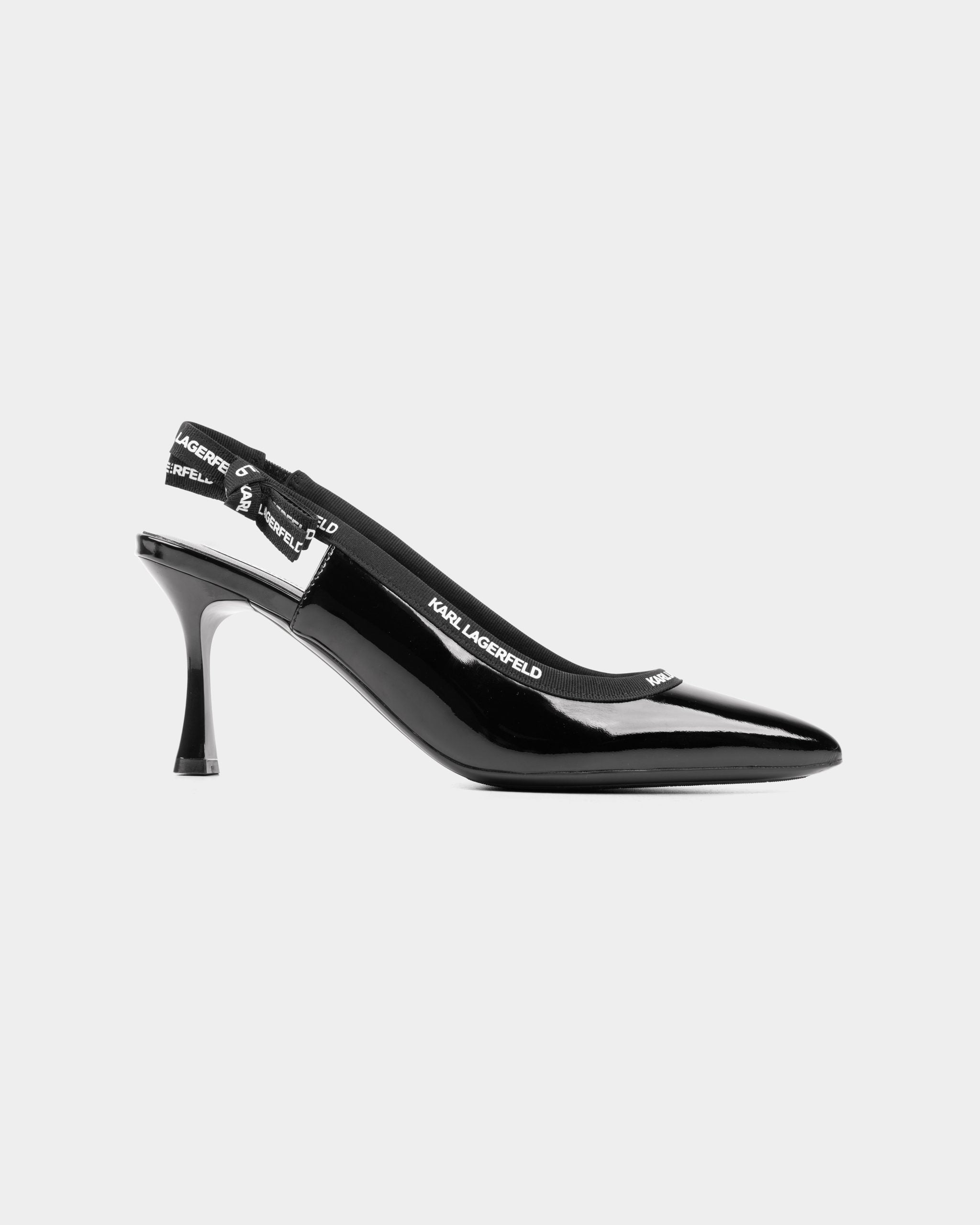 Karl Lagerfeld Ladies Sienna Ribbon Sling Black Patent Lthr