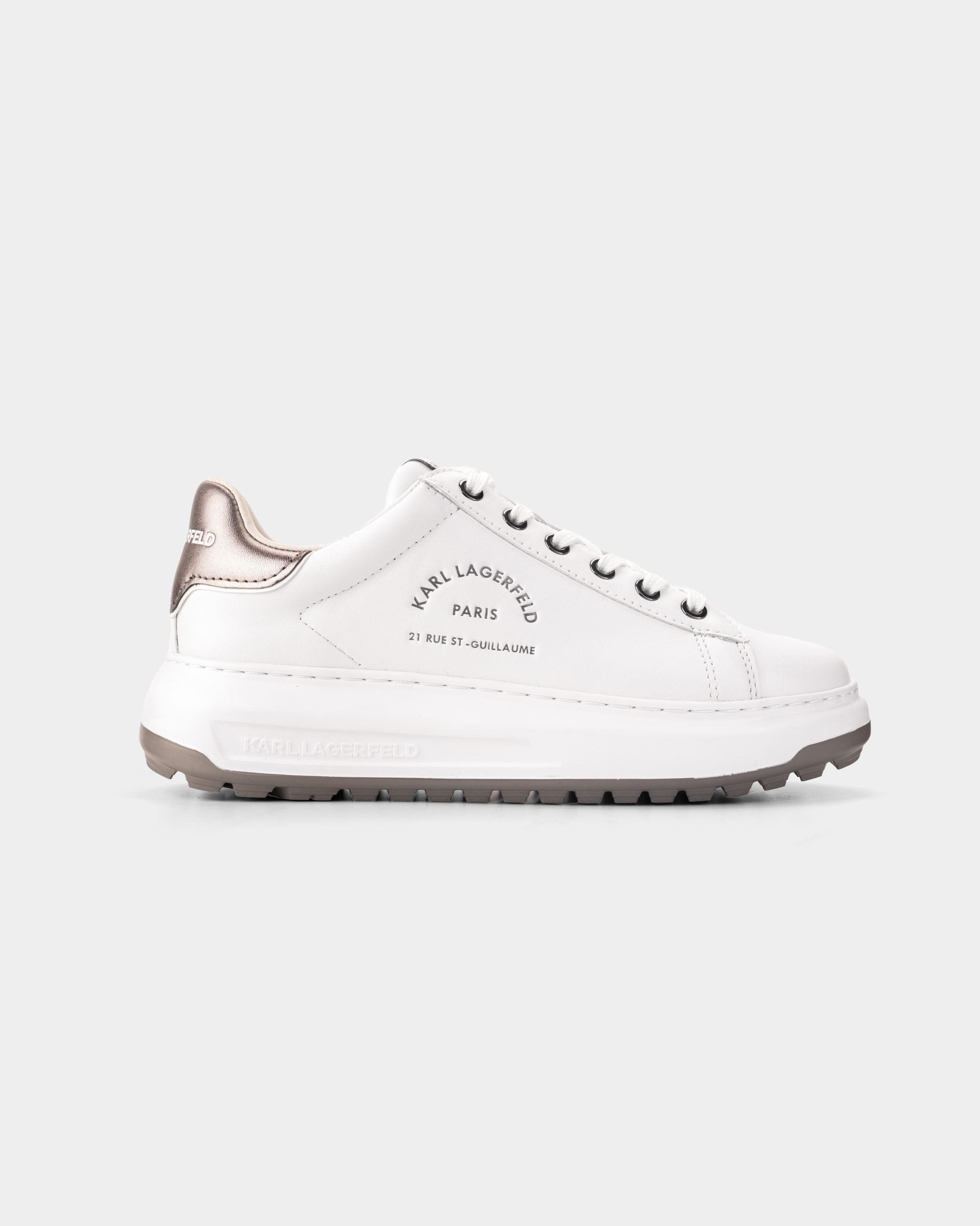 Karl Lagerfeld Ladies Kapri Lug Maison Lace White Lthr w/Silver | KL67538-01S