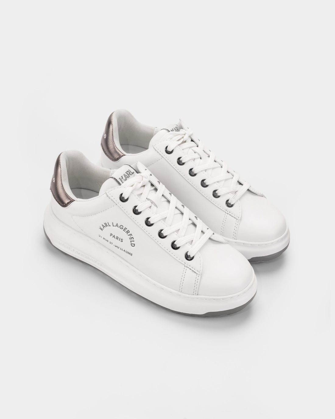 Karl Lagerfeld Ladies Kapri Lug Maison Lace White Lthr w/Silver | KL67538-01S