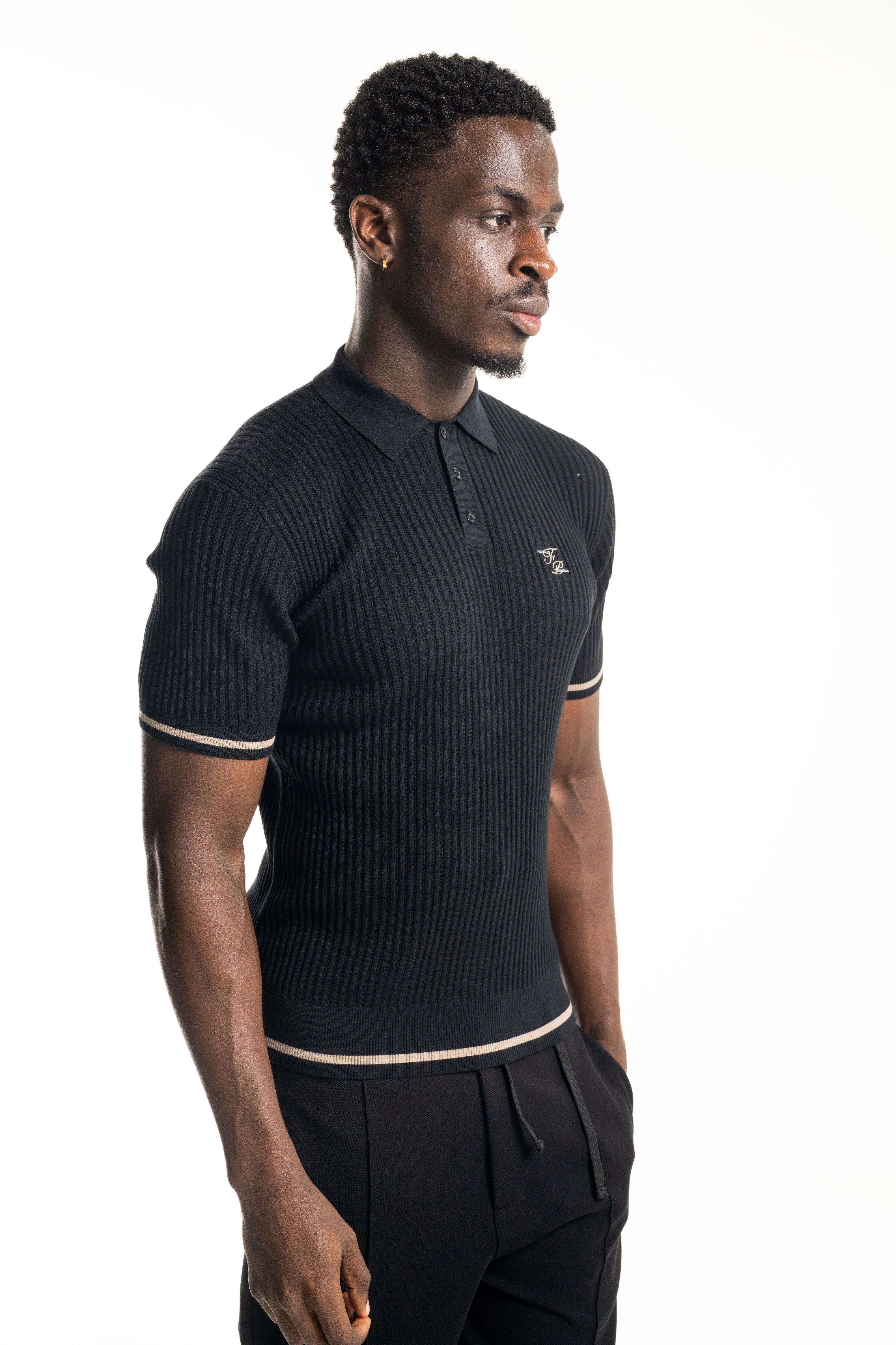 Filling Pieces Men's Fine Knit Polo Black | 422570500127-130