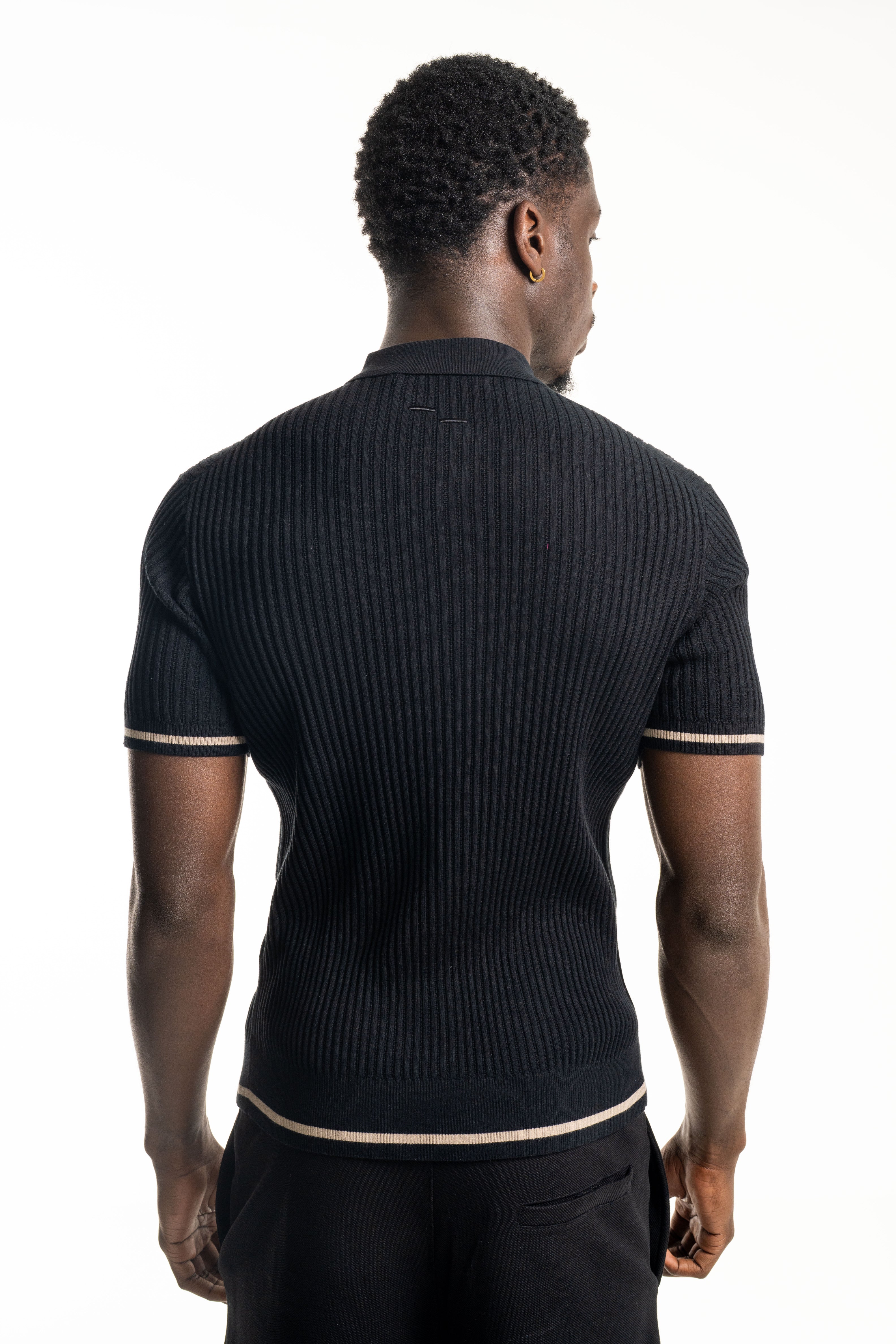 Filling Pieces Men's Fine Knit Polo Black | 422570500127-130