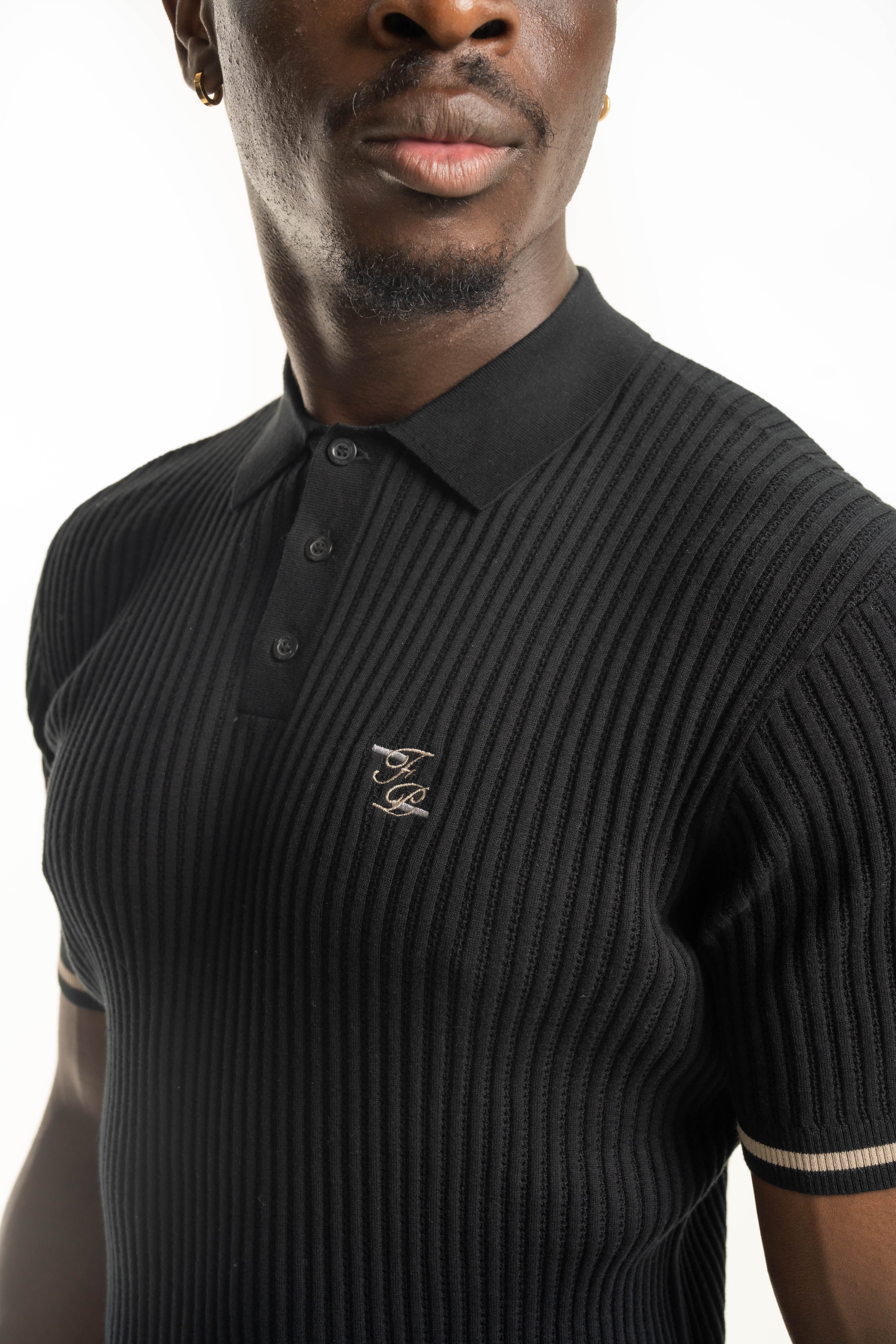 Filling Pieces Men's Fine Knit Polo Black | 422570500127-130