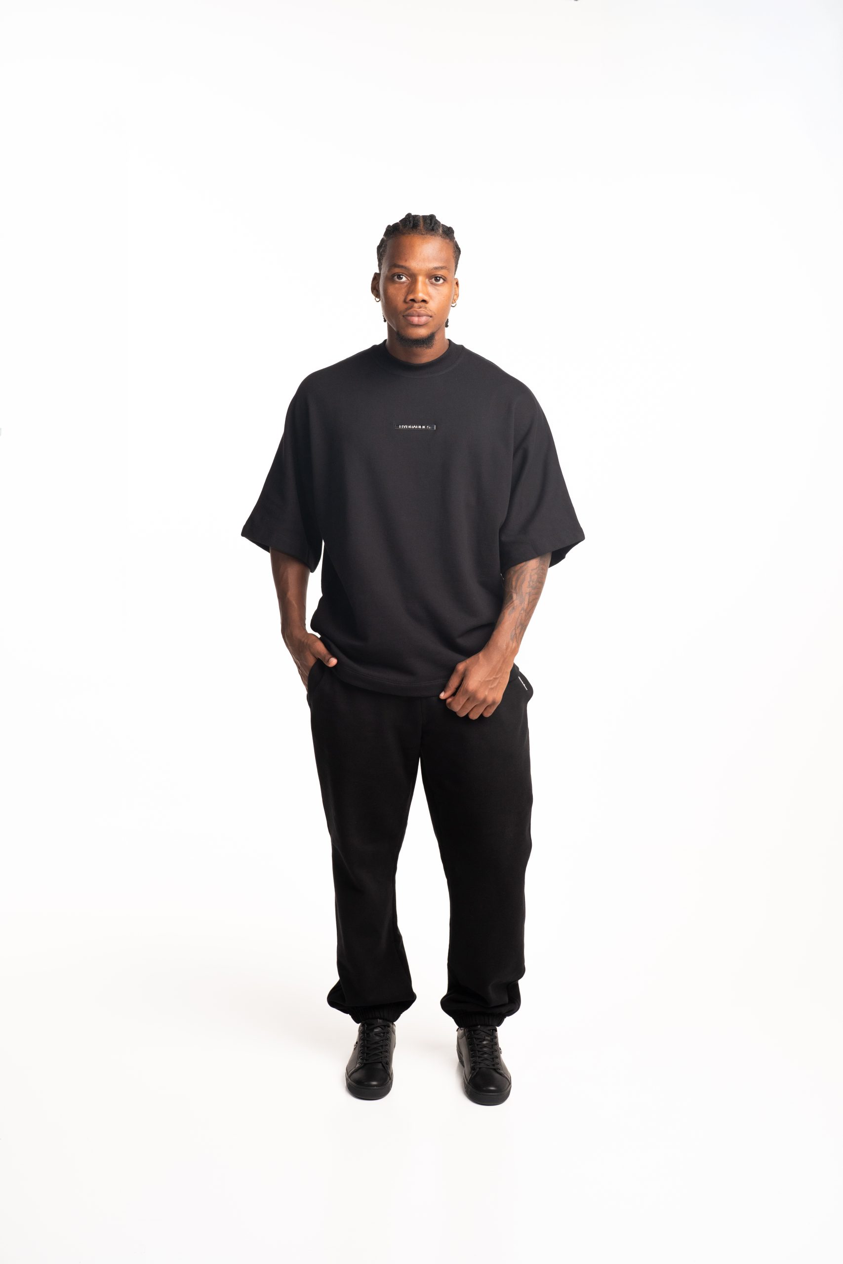 Hydraulics Metal Badge Fleece Super Oversized Fit T Shirt Black |