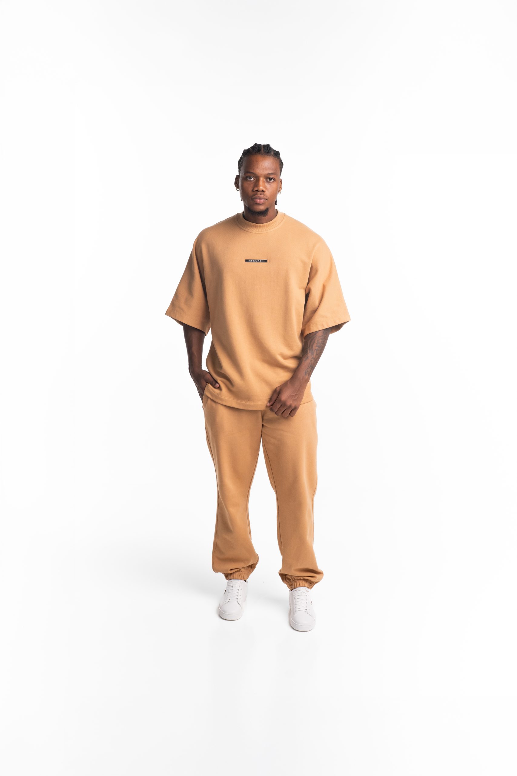 Hydraulics Metal Badge Fleece Super Oversized Fit T Shirt Tan |