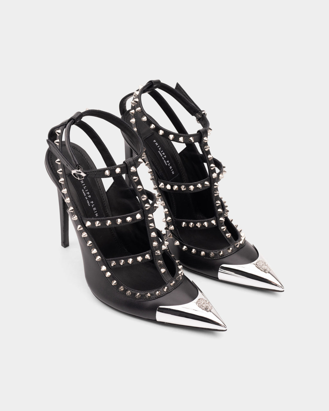 Philipp Plein Women's Nappa Leather High Heels Studs Sandals WSA0710 PLE010N 02