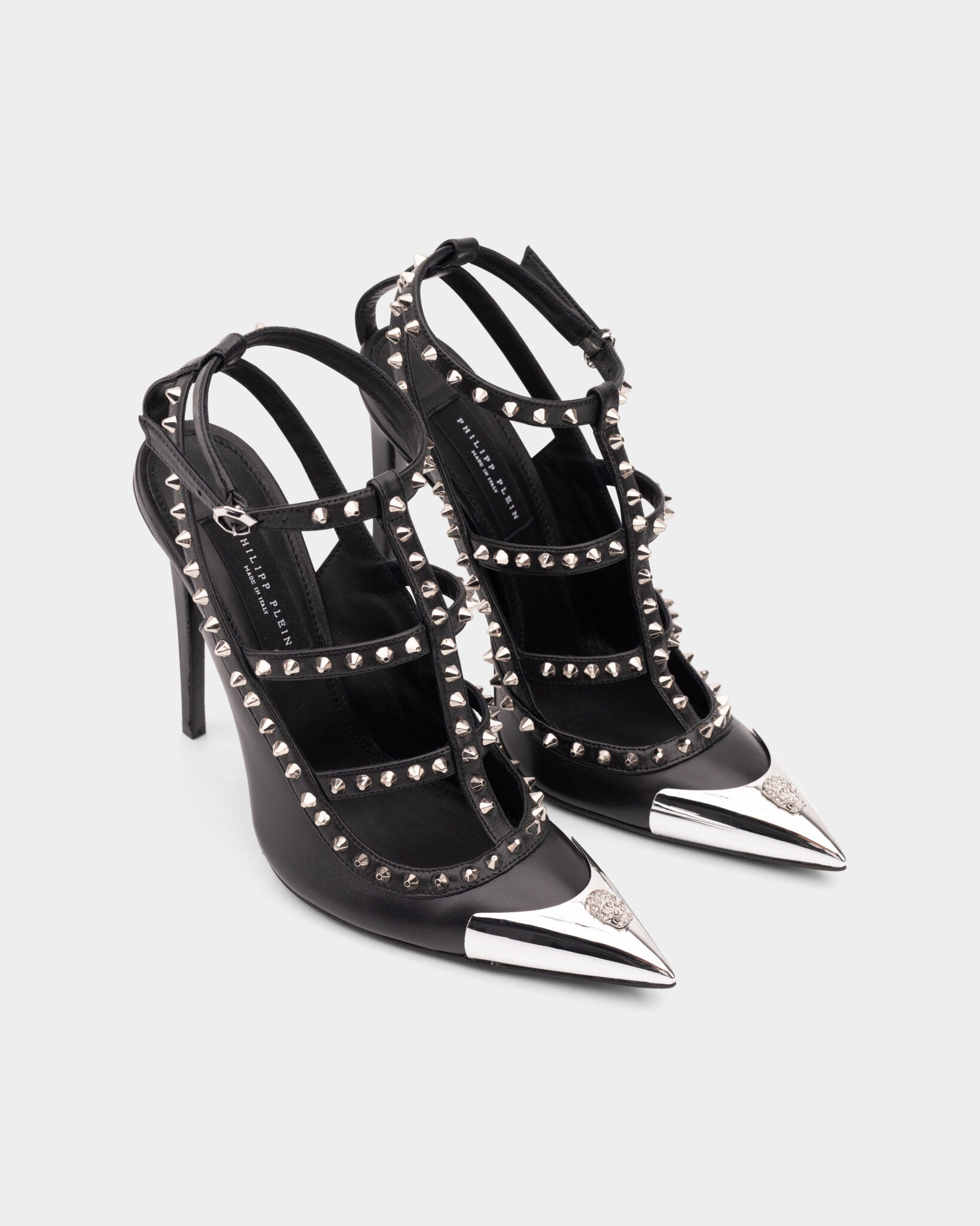 Philipp Plein Women's Nappa Leather High Heels Studs Sandals WSA0710 PLE010N 02