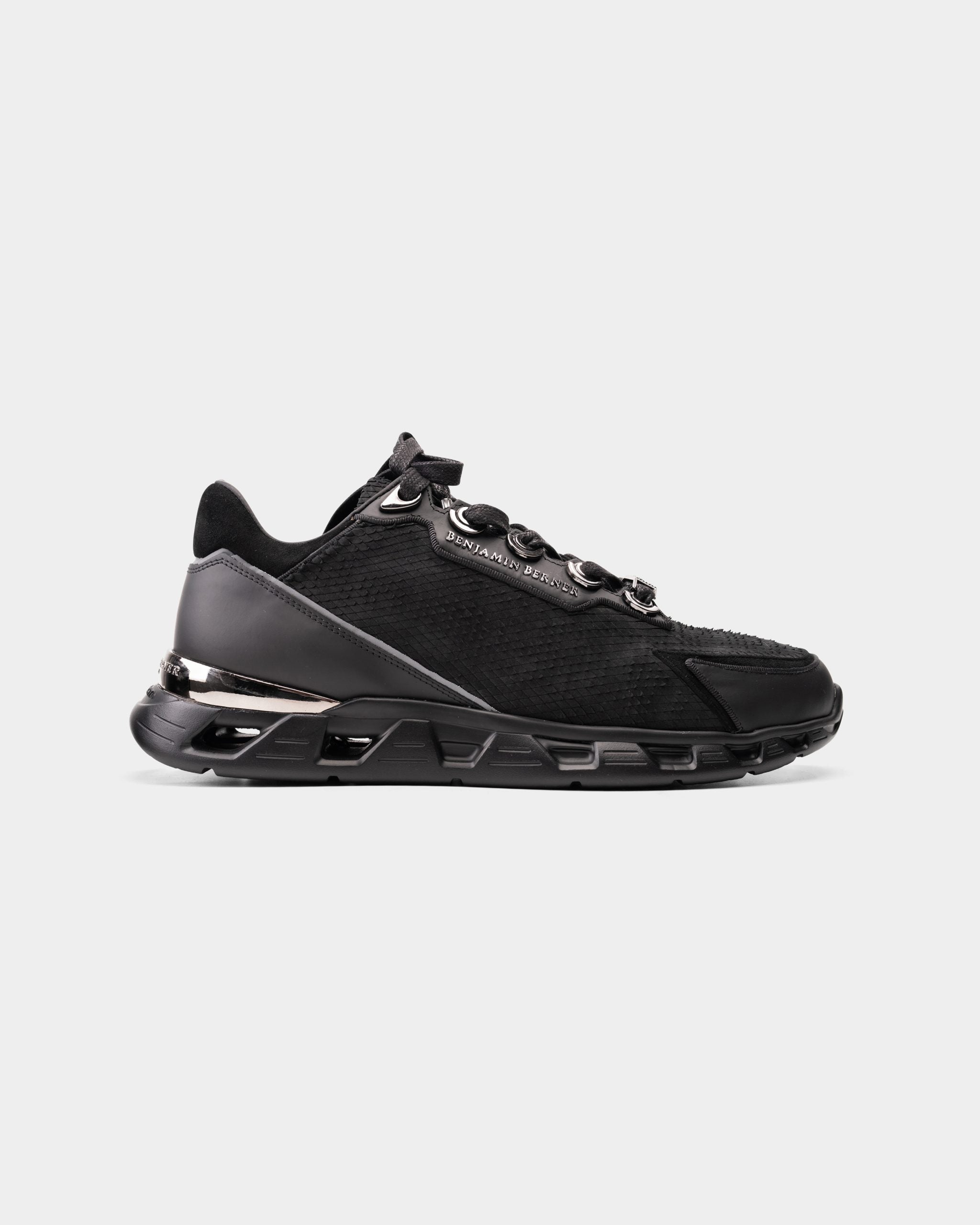 Benjamin Burner Men's Razor High Tech Runner All Black Rhombus Cut Nubuck | BNJ0191-090-222