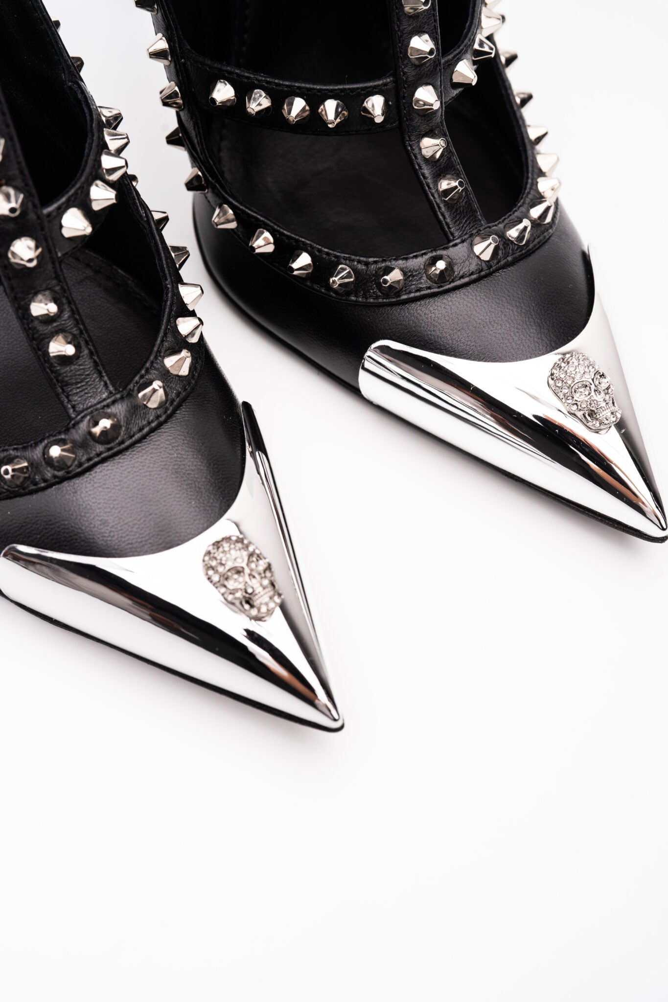 Philipp Plein Women's Nappa Leather High Heels Studs Sandals WSA0710 PLE010N 02