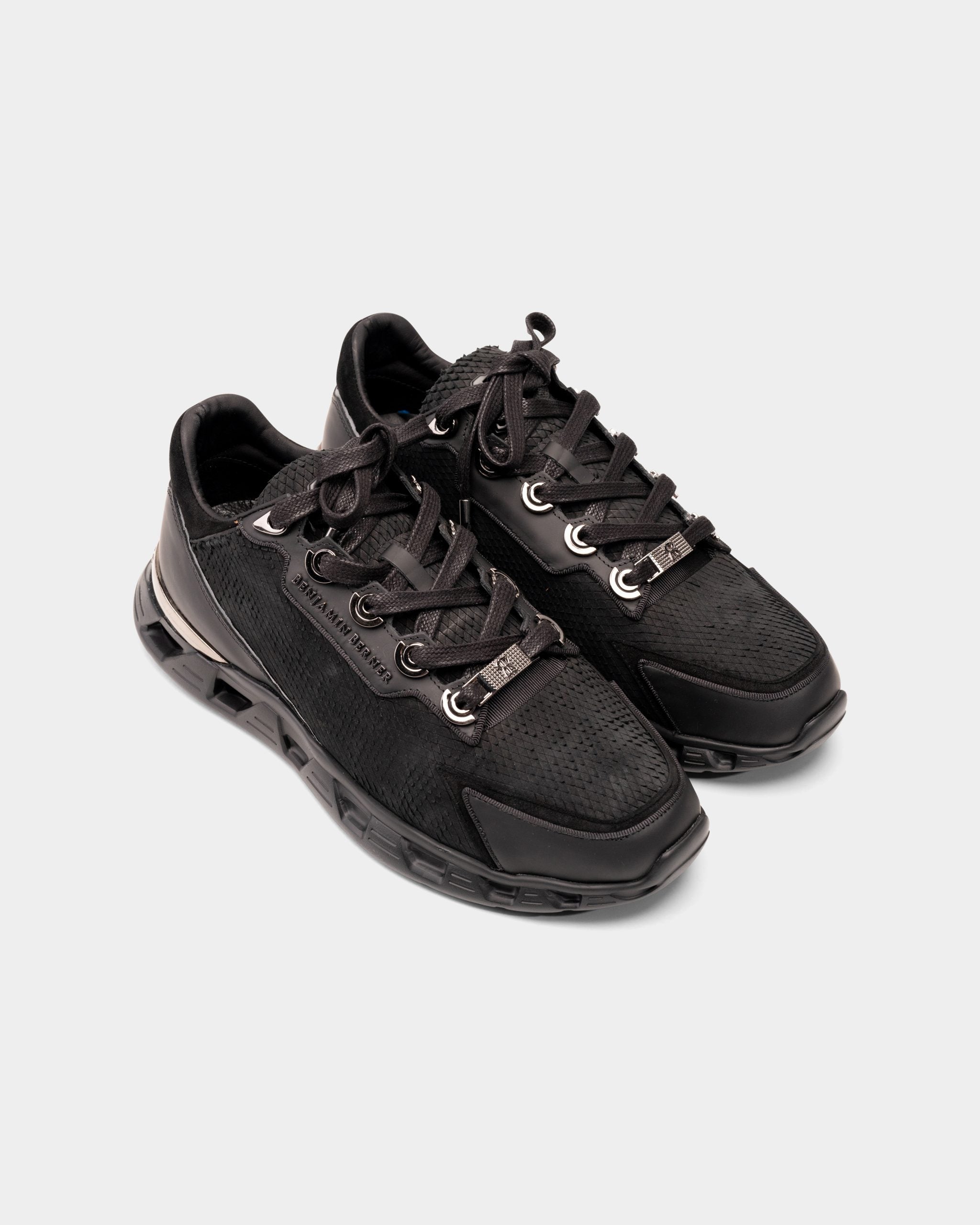 Benjamin Burner Men's Razor High Tech Runner All Black Rhombus Cut Nubuck | BNJ0191-090-222