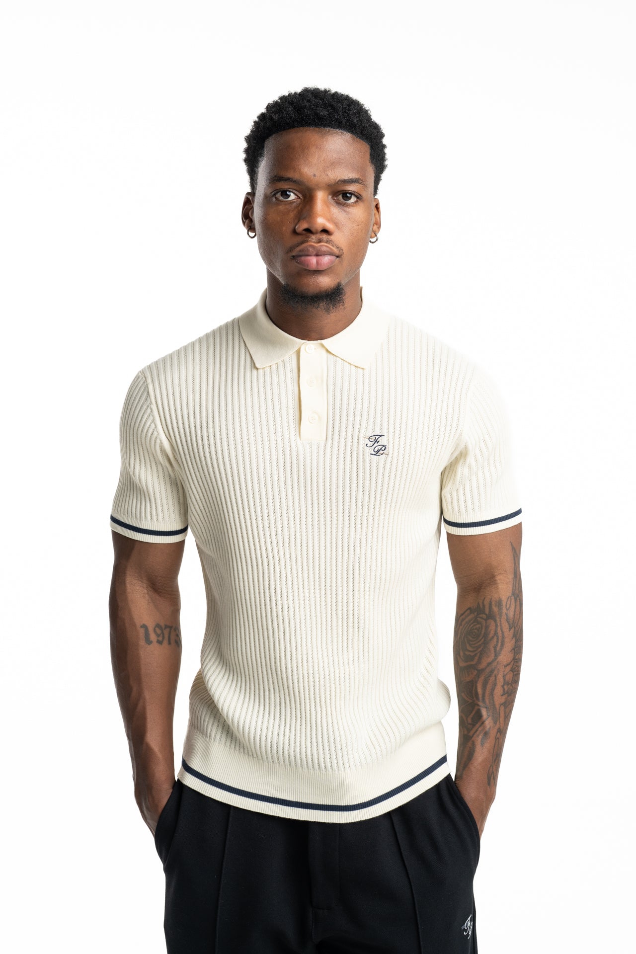 FillingPieces Men's Fine Knit Polo Antique White | 412670500302-214