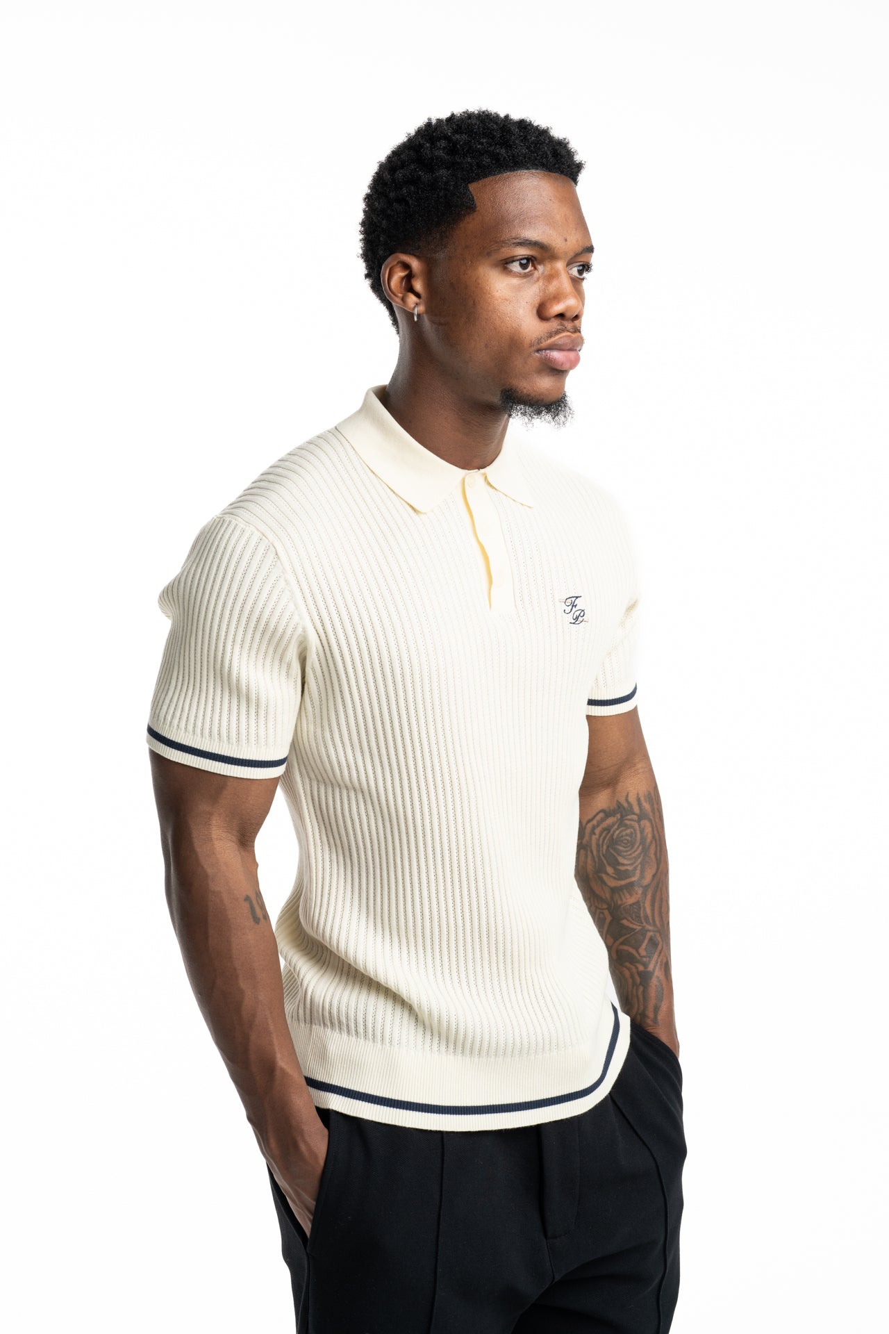 FillingPieces Men's Fine Knit Polo Antique White | 412670500302-214