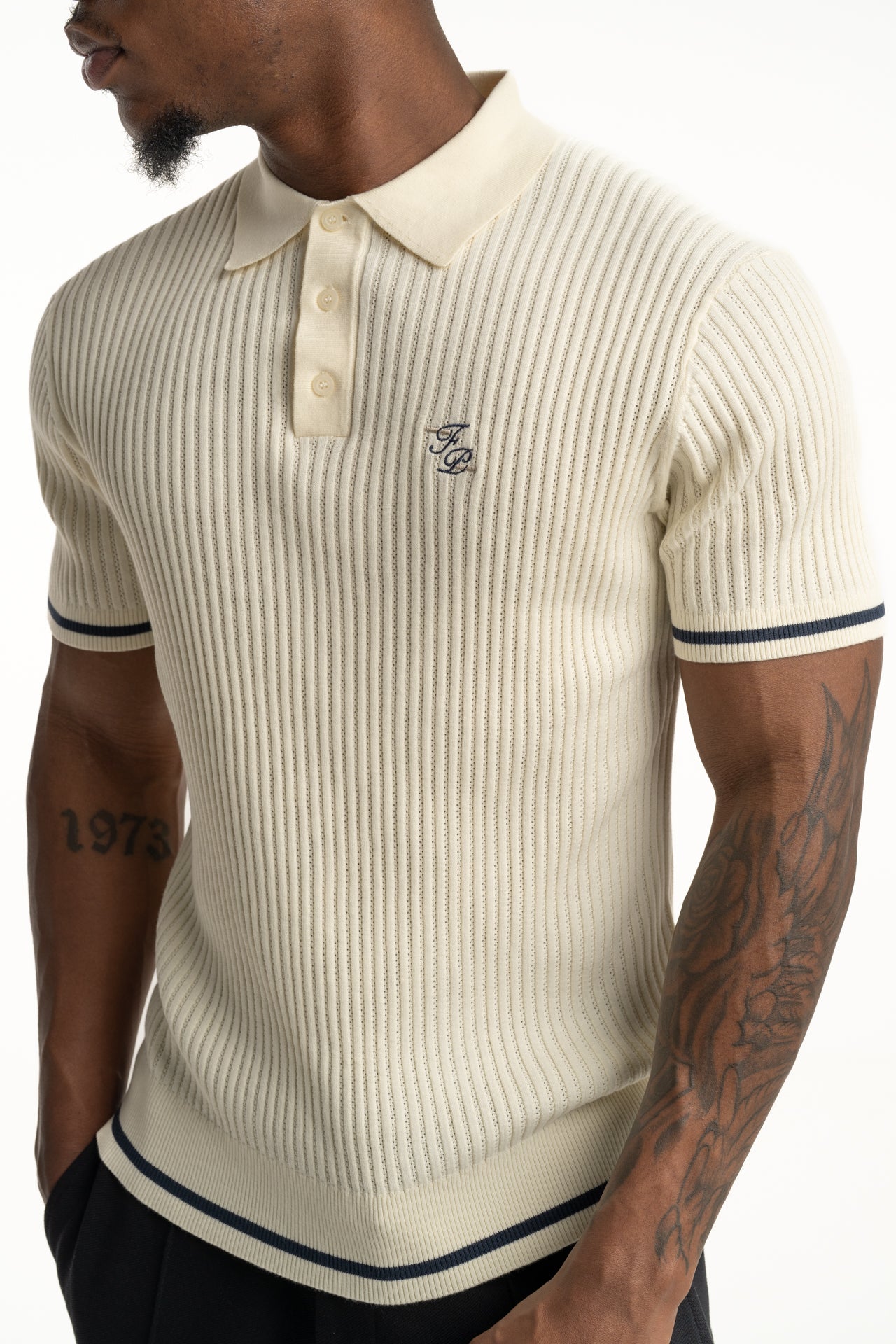 FillingPieces Men's Fine Knit Polo Antique White | 412670500302-214