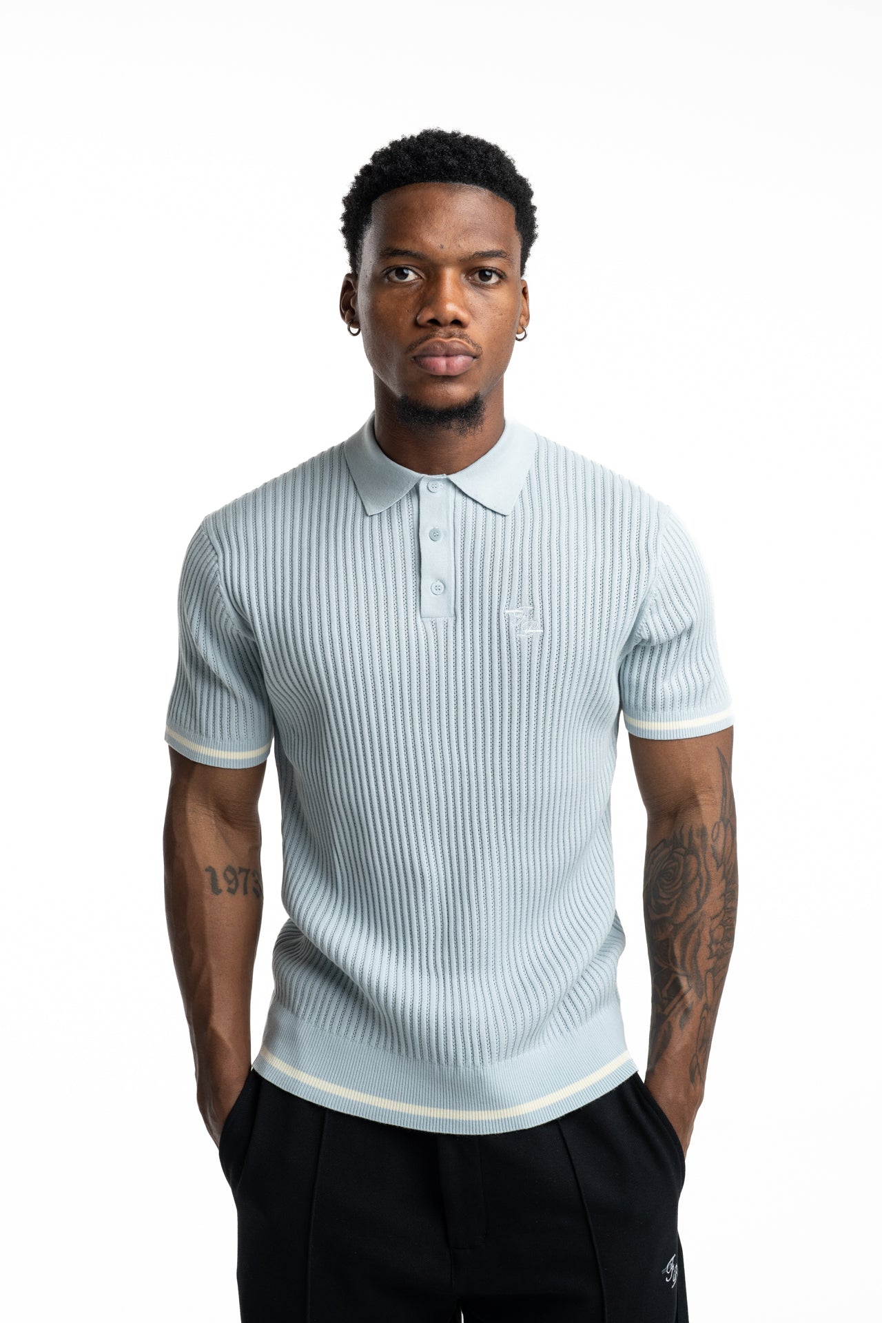 Filling Pieces Men's Fine Knit Polo Antique Skyway | 412670500302-294