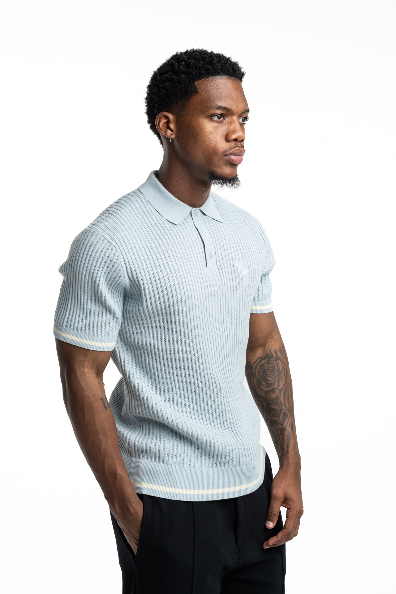 Filling Pieces Men's Fine Knit Polo Antique Skyway | 412670500302-294
