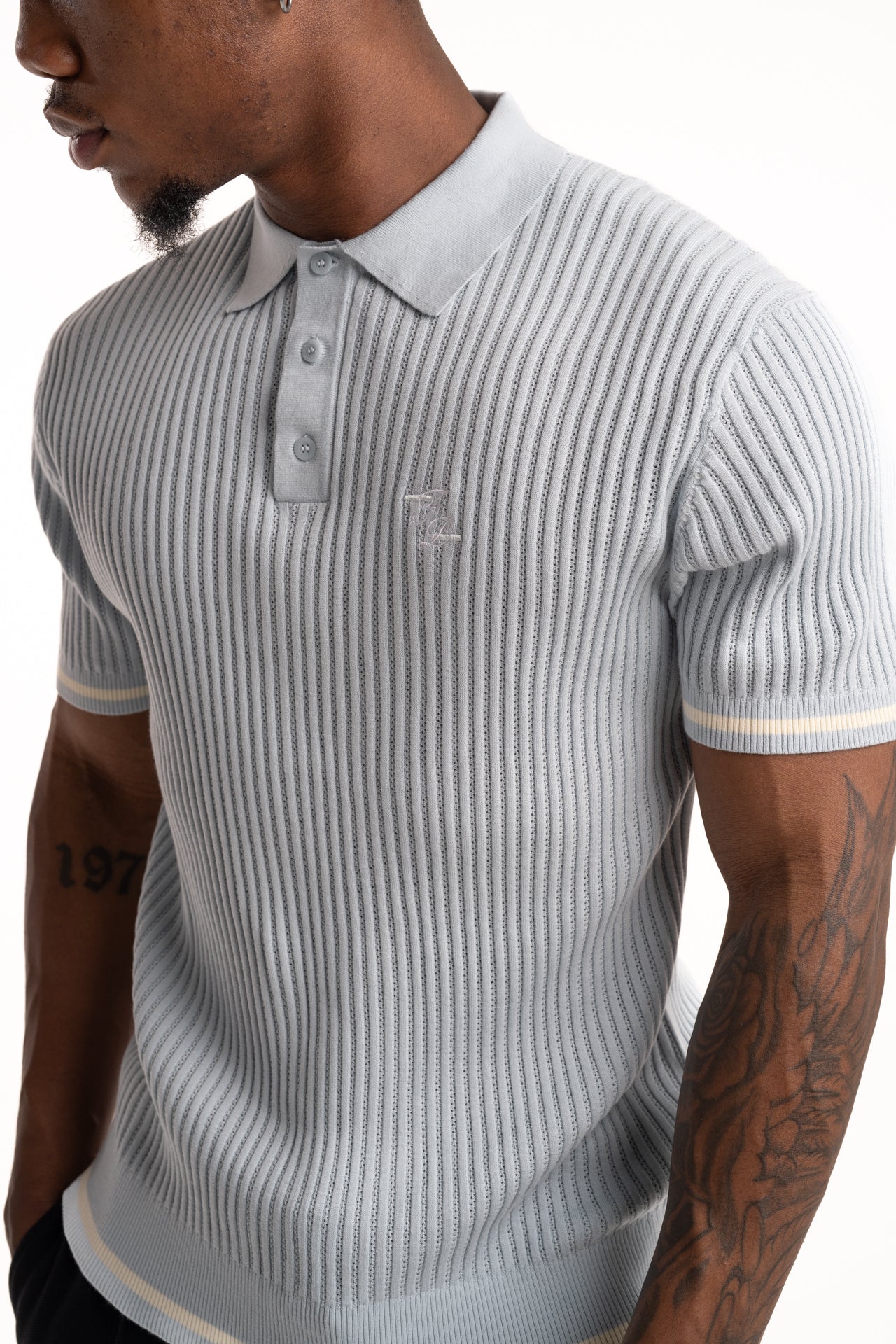 Filling Pieces Men's Fine Knit Polo Antique Skyway | 412670500302-294