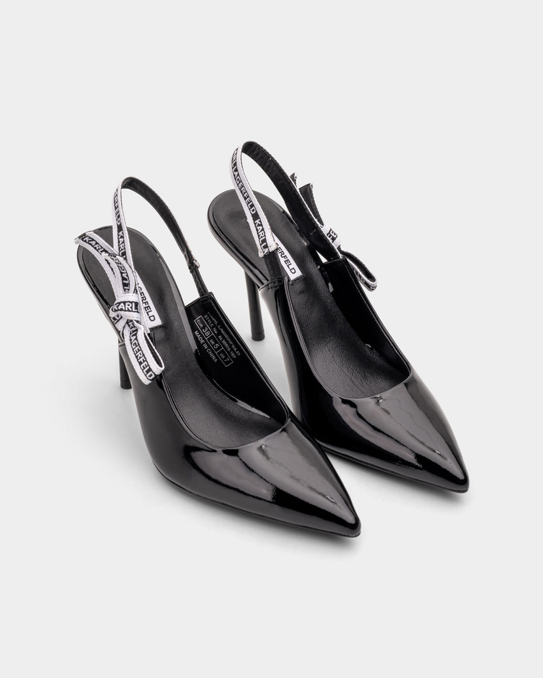 Karl Lagerfeld Ladies Sarabande Ribbon Sling Shoe Black Patent Lthr KL30908 1BP