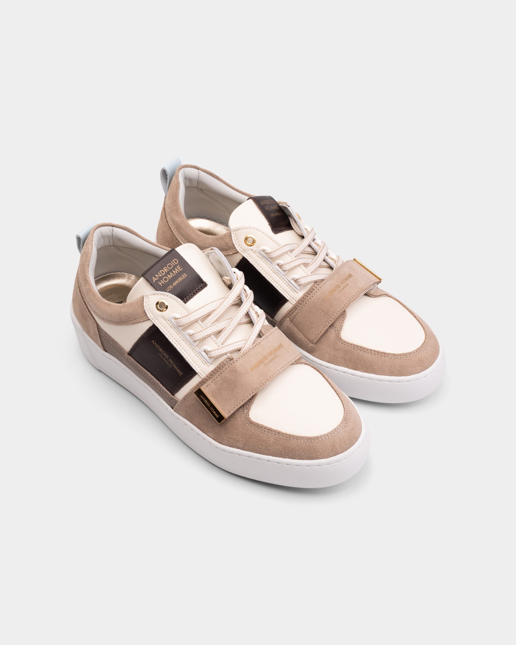Android Homme Men's Point Dume Low Strap Leather Suede Colours Off White/Taupe Brown/White | AHP261-31
