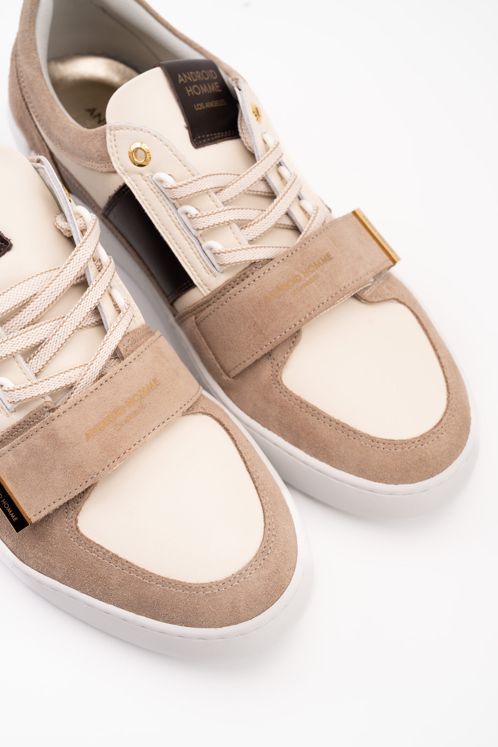 Android Homme Men's Point Dume Low Strap Leather Suede Colours Off White/Taupe Brown/White | AHP261-31