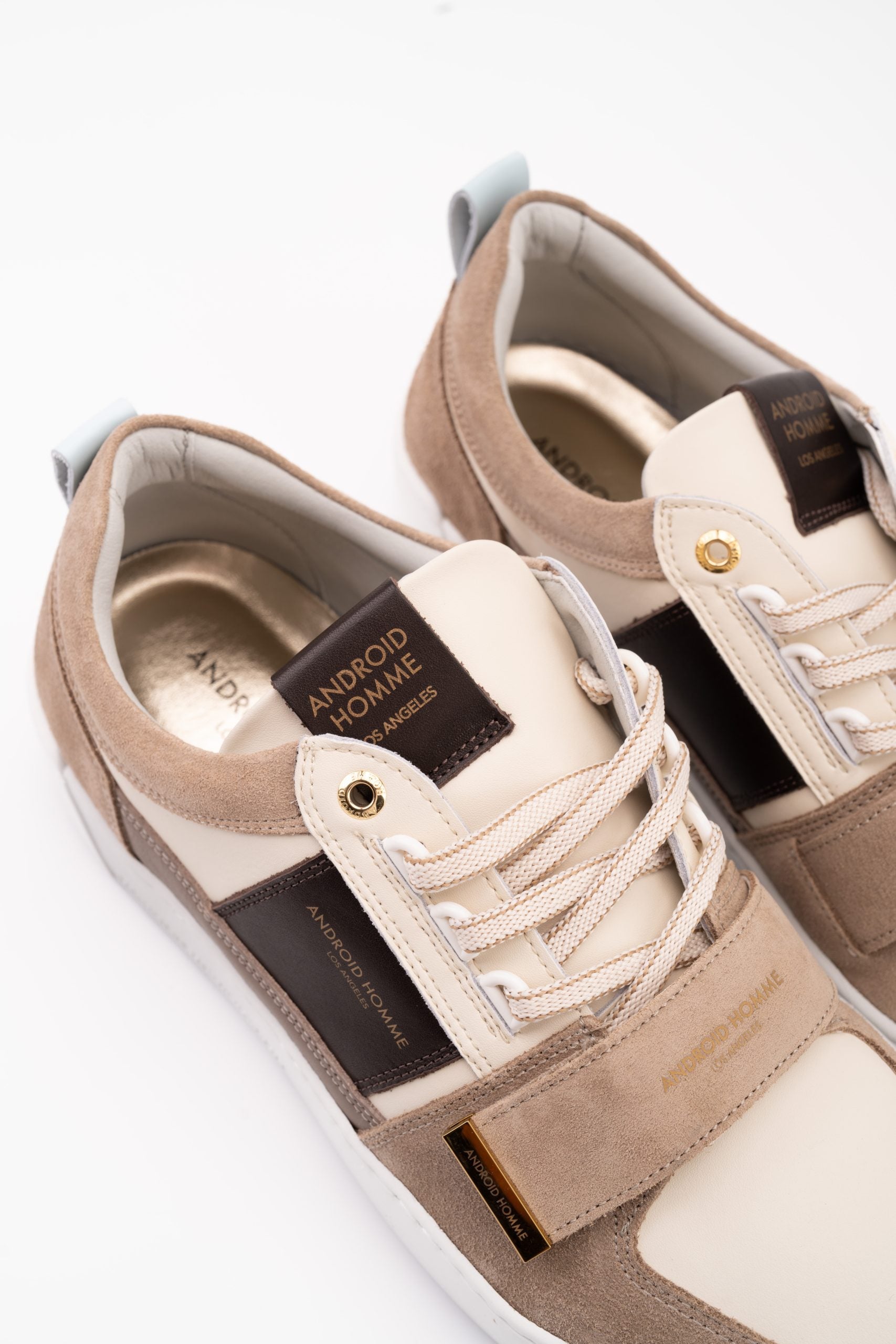 Android Homme Men's Point Dume Low Strap Leather Suede Colours Off White/Taupe Brown/White | AHP261-31