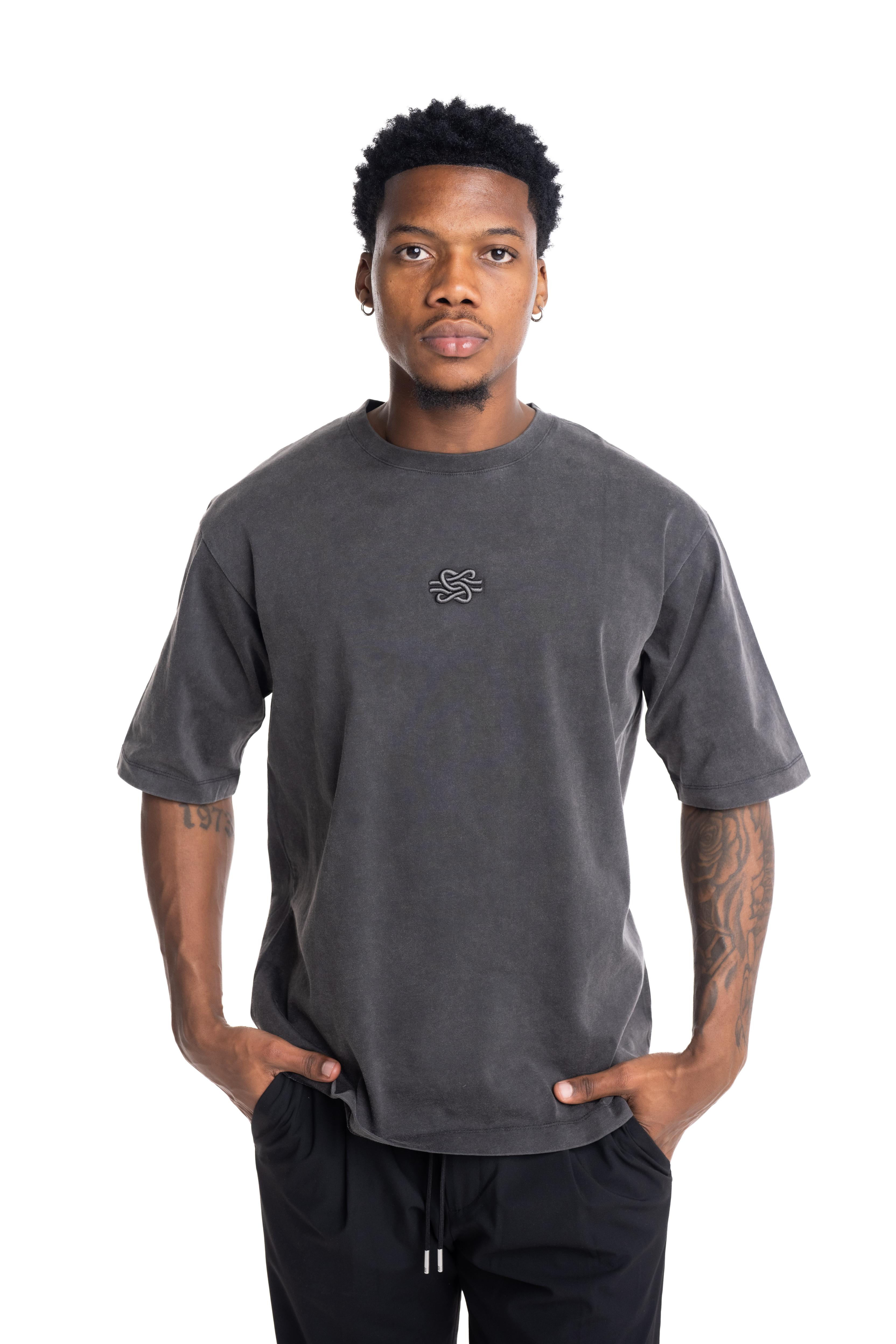 Filling Pieces Mens T Shirt Boxy Embroidered Vintage Black | 412520501142-136