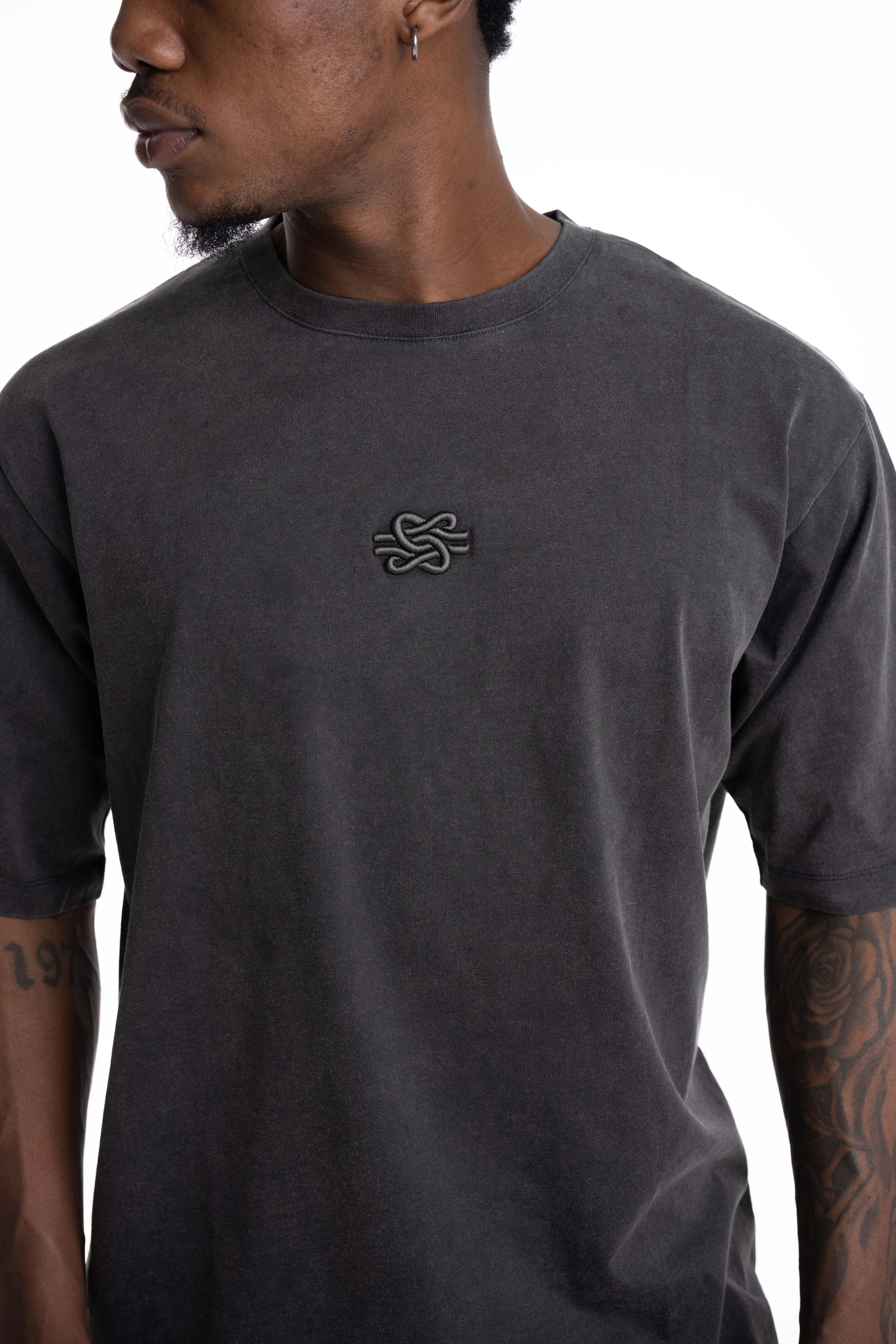 Filling Pieces Mens T Shirt Boxy Embroidered Vintage Black | 412520501142-136