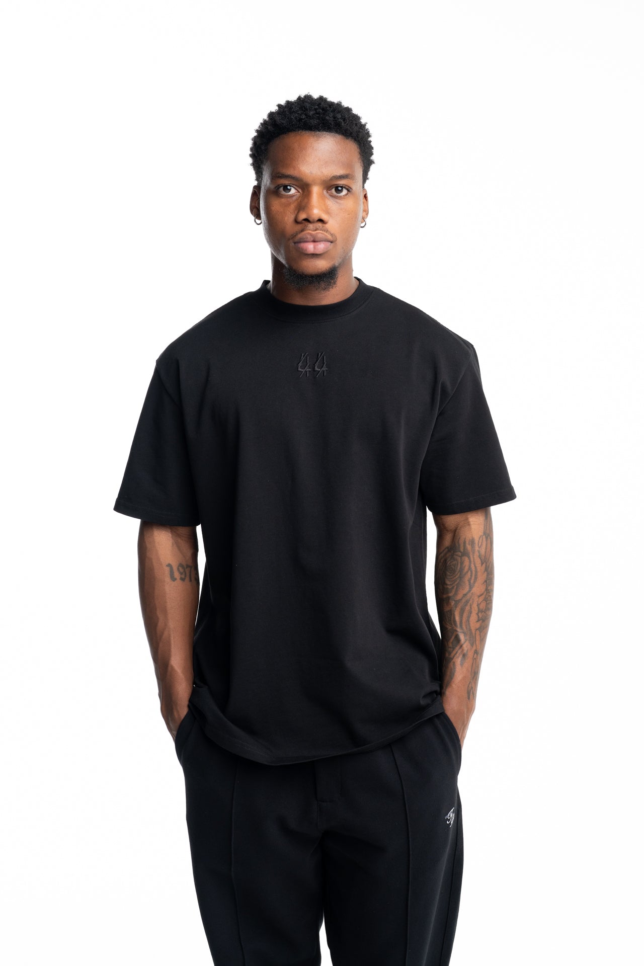 44 Label Group Men's Jersey Tee Black/44 Patched Solid Risk Red | FA706-P794